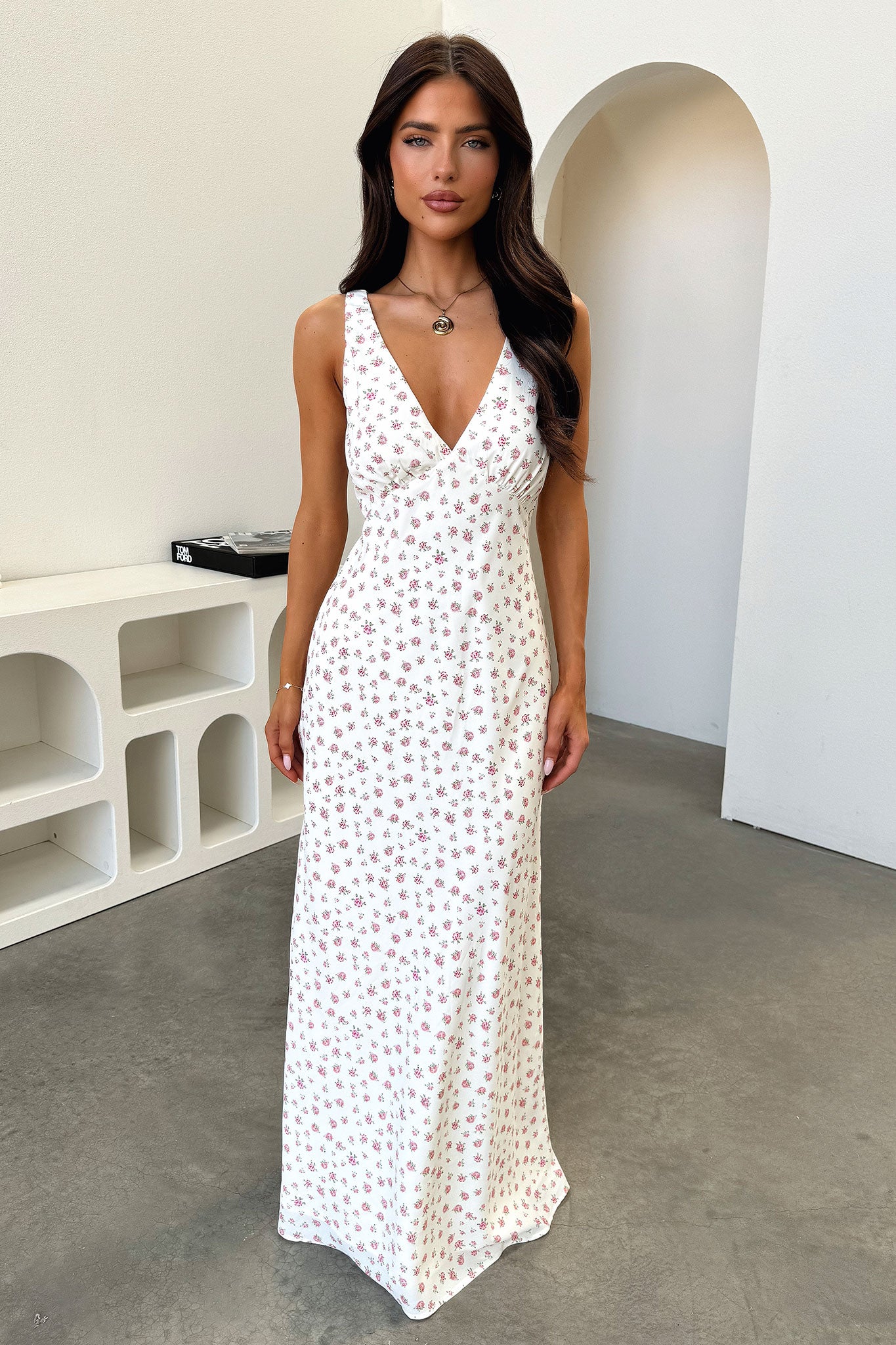 Naf V-Neck Maxi Dress - Rose Floral-Coutiqo
