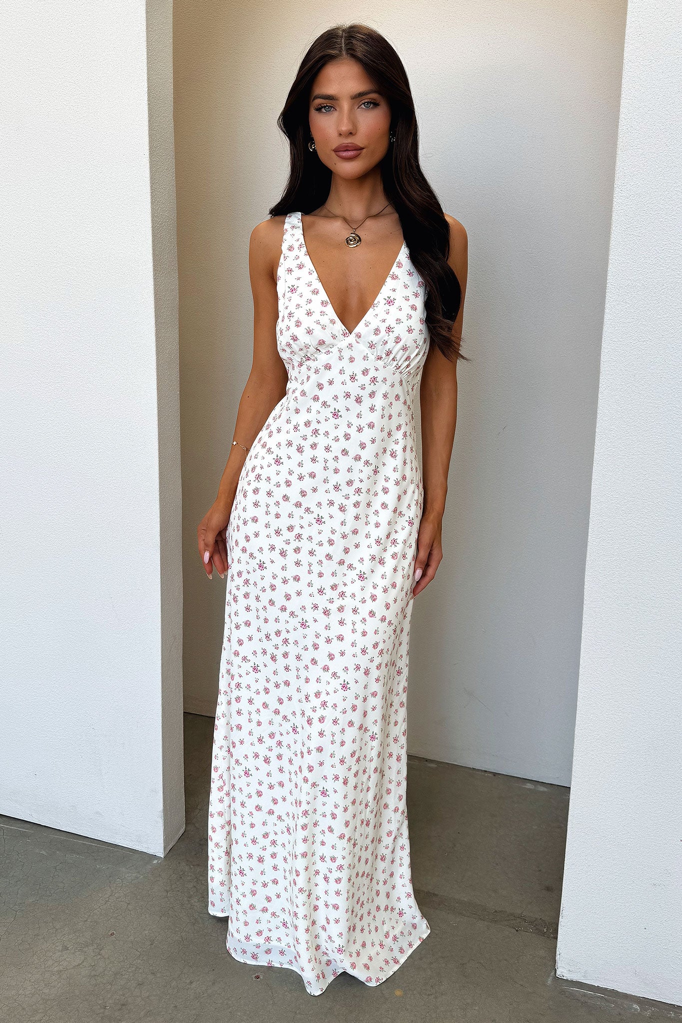 Naf V-Neck Maxi Dress - Rose Floral-Coutiqo