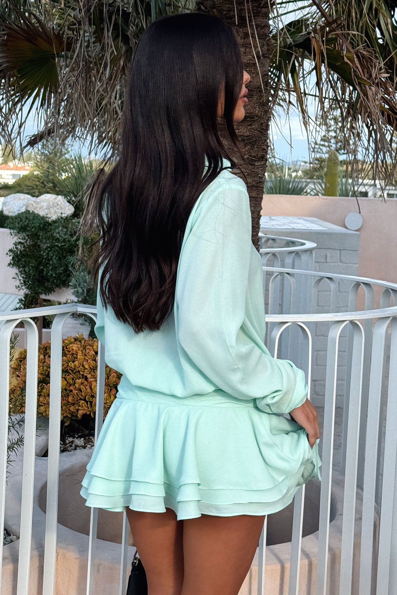 Naples Long Sleeve Mini Dress - Aqua-Coutiqo