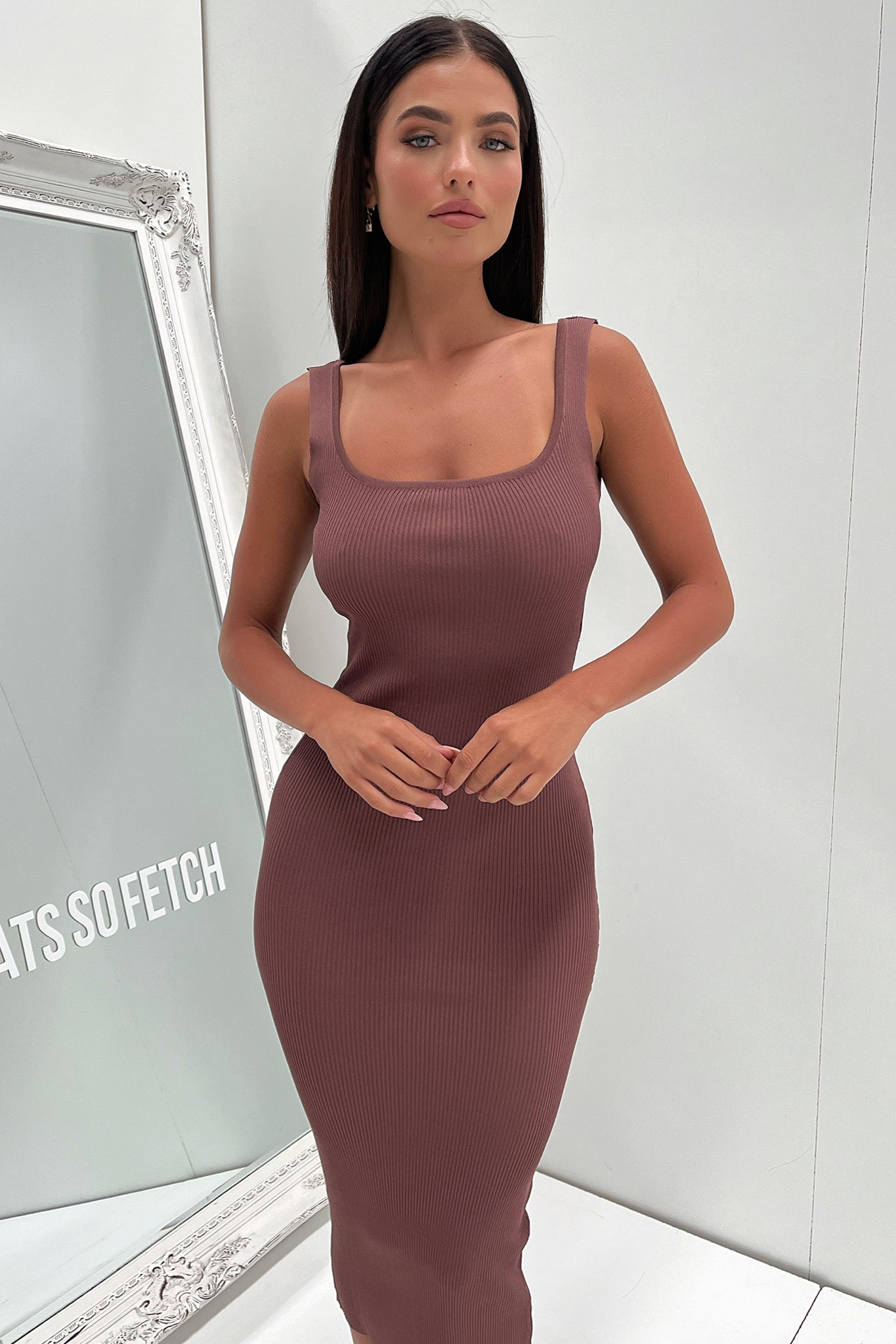 Neeha Midi Dress - Brown-Coutiqo