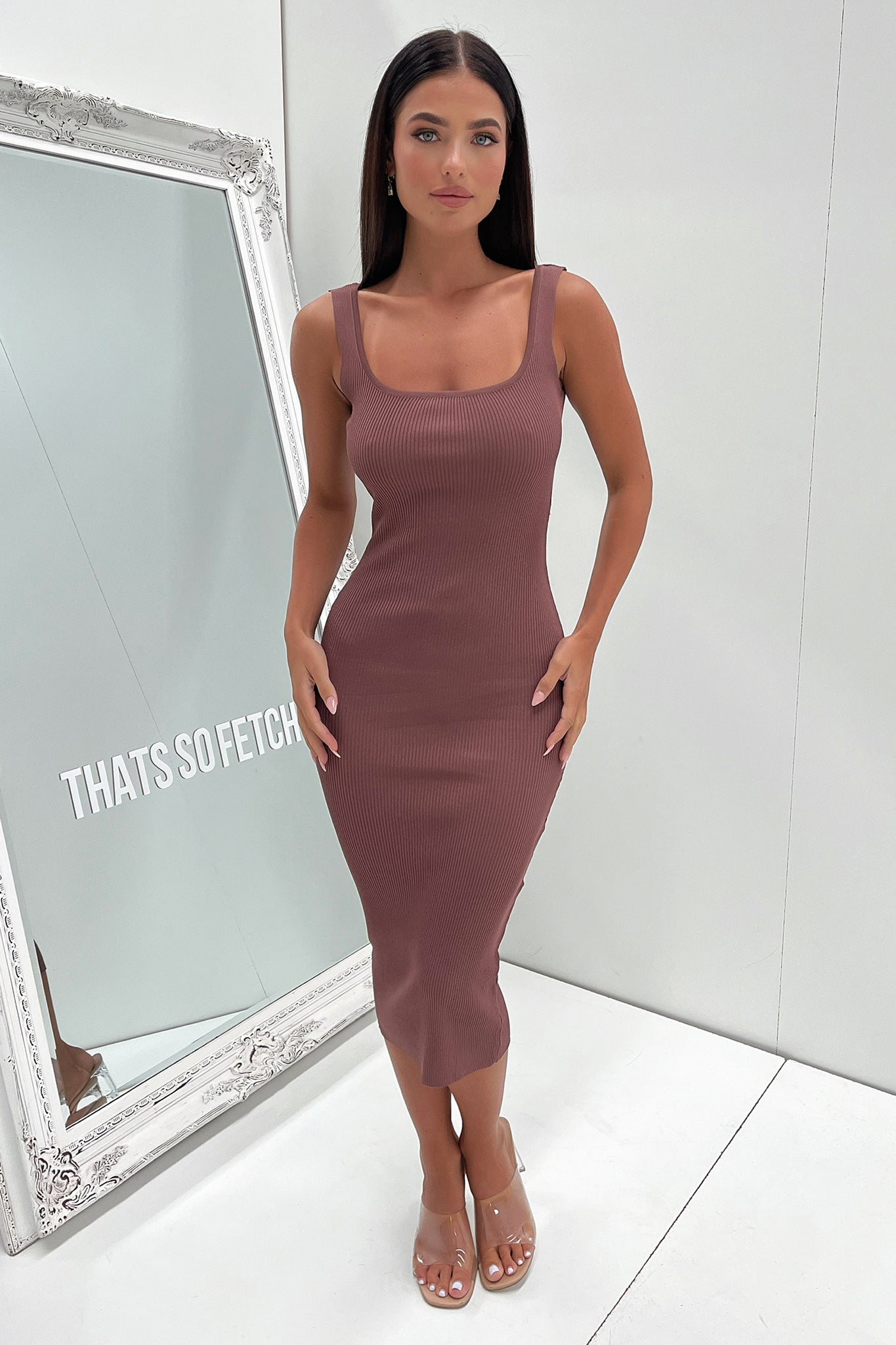 Neeha Midi Dress - Brown-Coutiqo