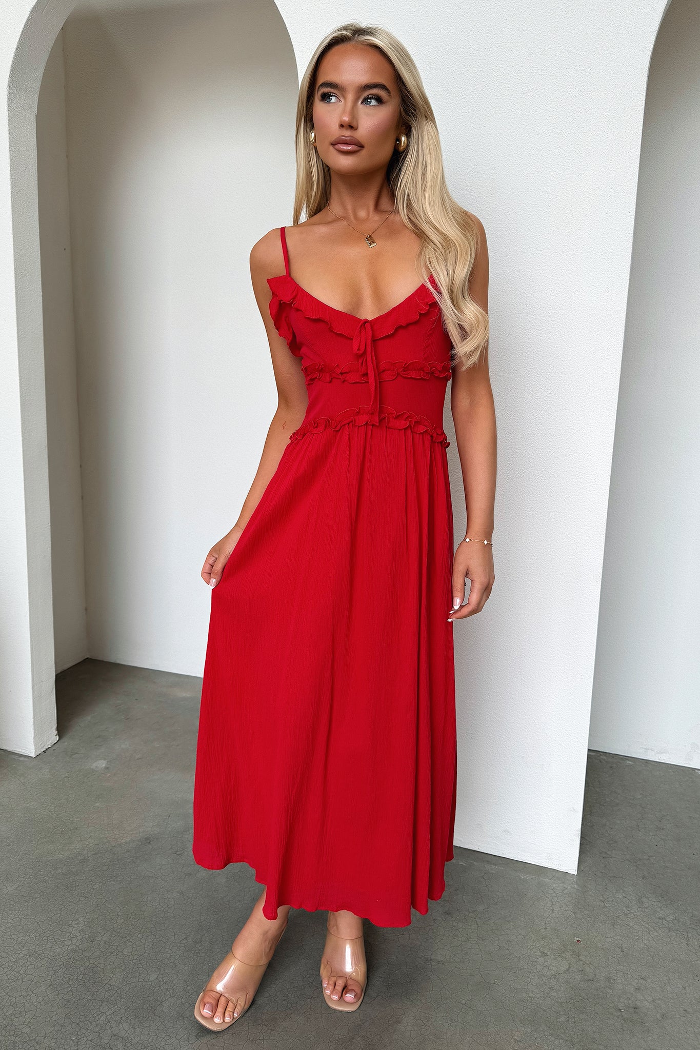 Nicola Midi Dress - Red-Coutiqo