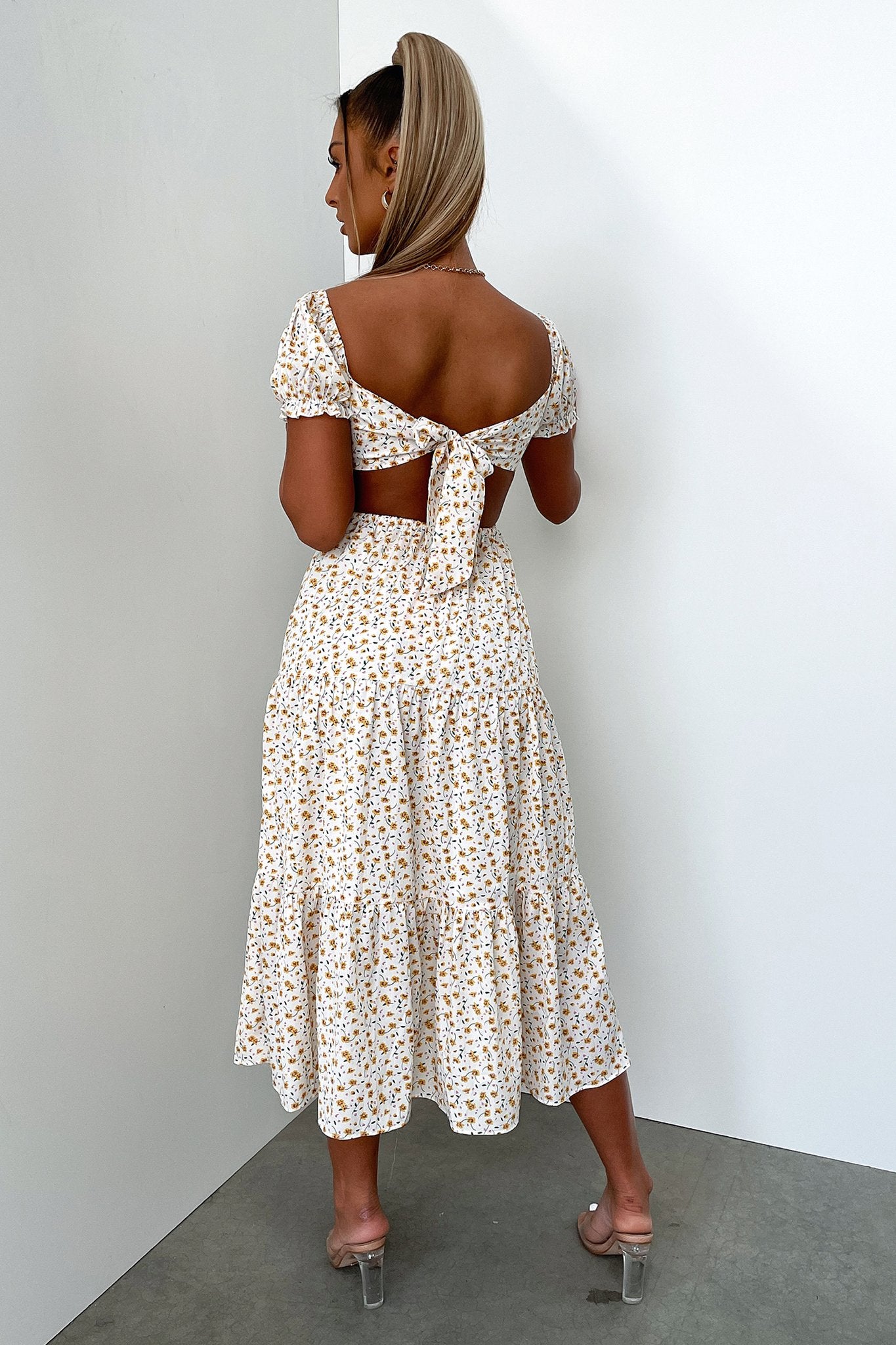 Noelle Midi Dress - Yellow Floral-Coutiqo