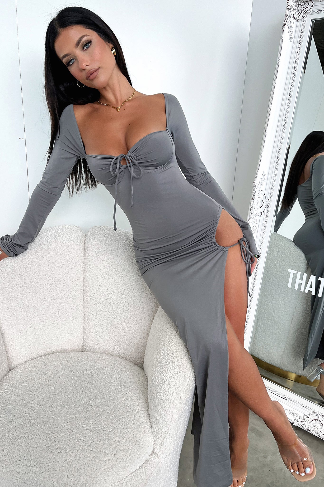 Noor Maxi Dress - Grey-Coutiqo