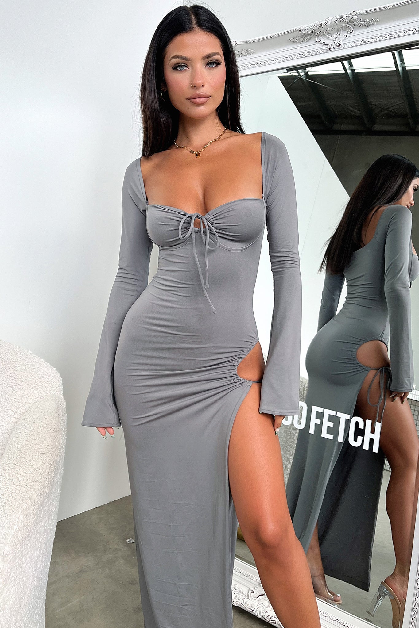 Noor Maxi Dress - Grey-Coutiqo