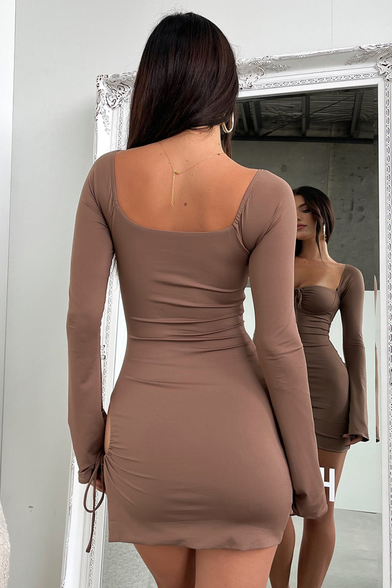 Noor Mini Dress - Brown-Coutiqo