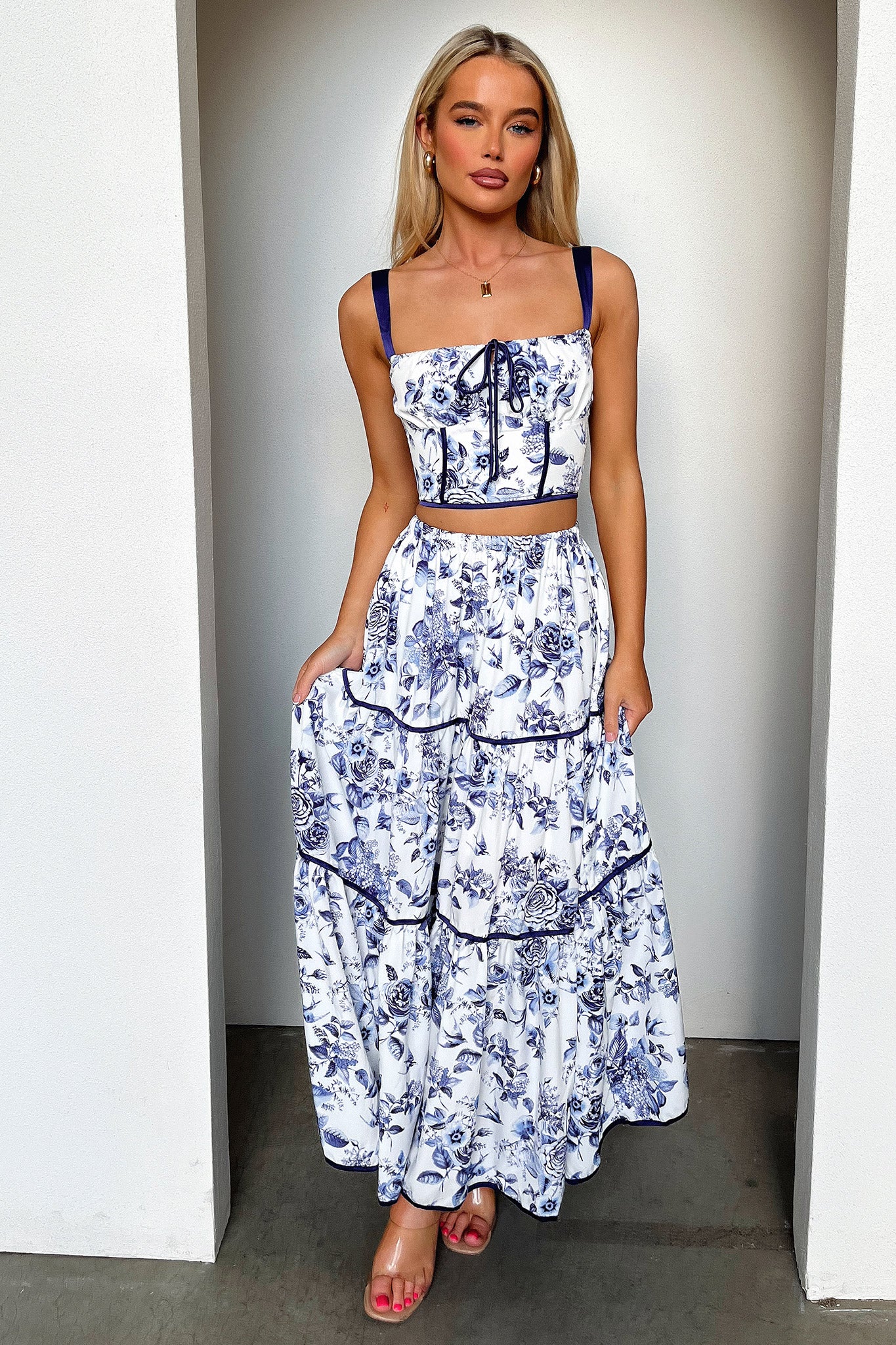 Joy Maxi Skirt - Blue Floral-Coutiqo