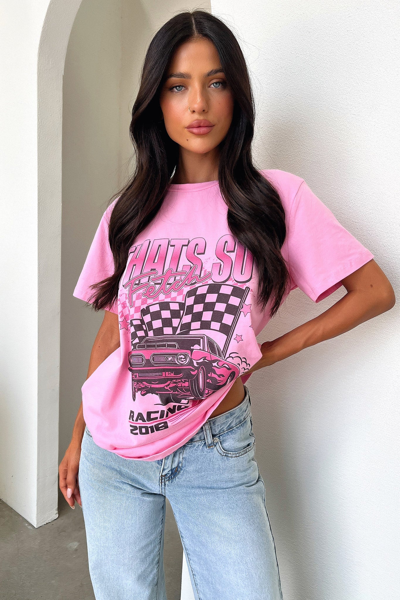 Pitstop Oversized Tee - Pink-Coutiqo
