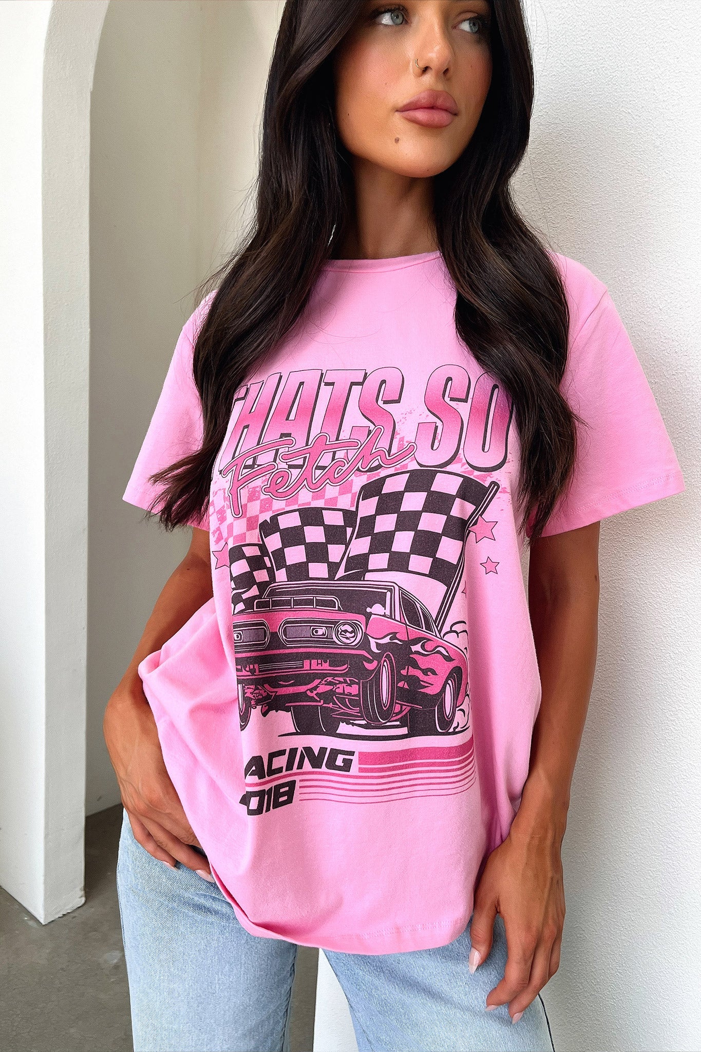 Pitstop Oversized Tee - Pink-Coutiqo