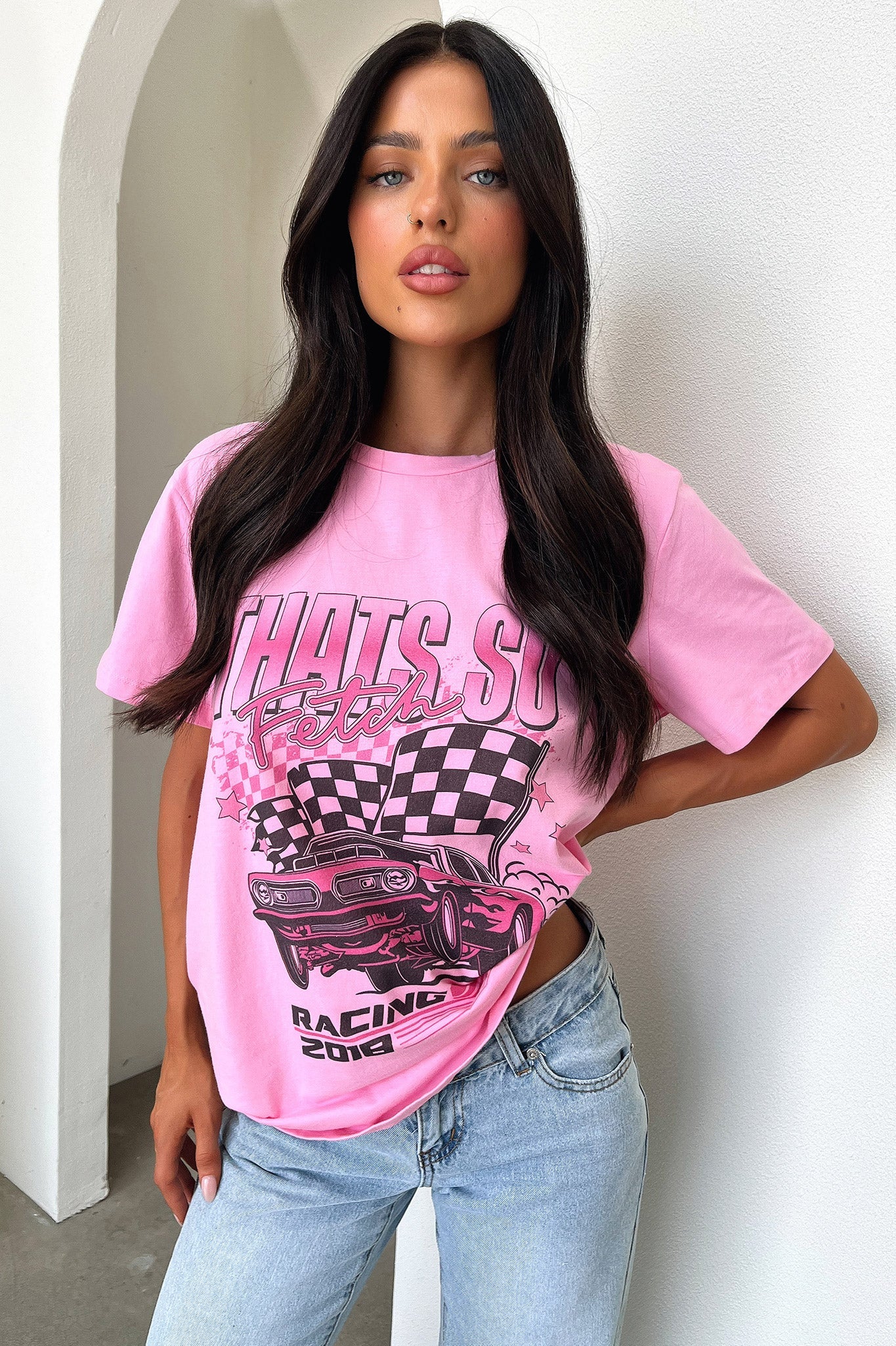 Pitstop Oversized Tee - Pink-Coutiqo