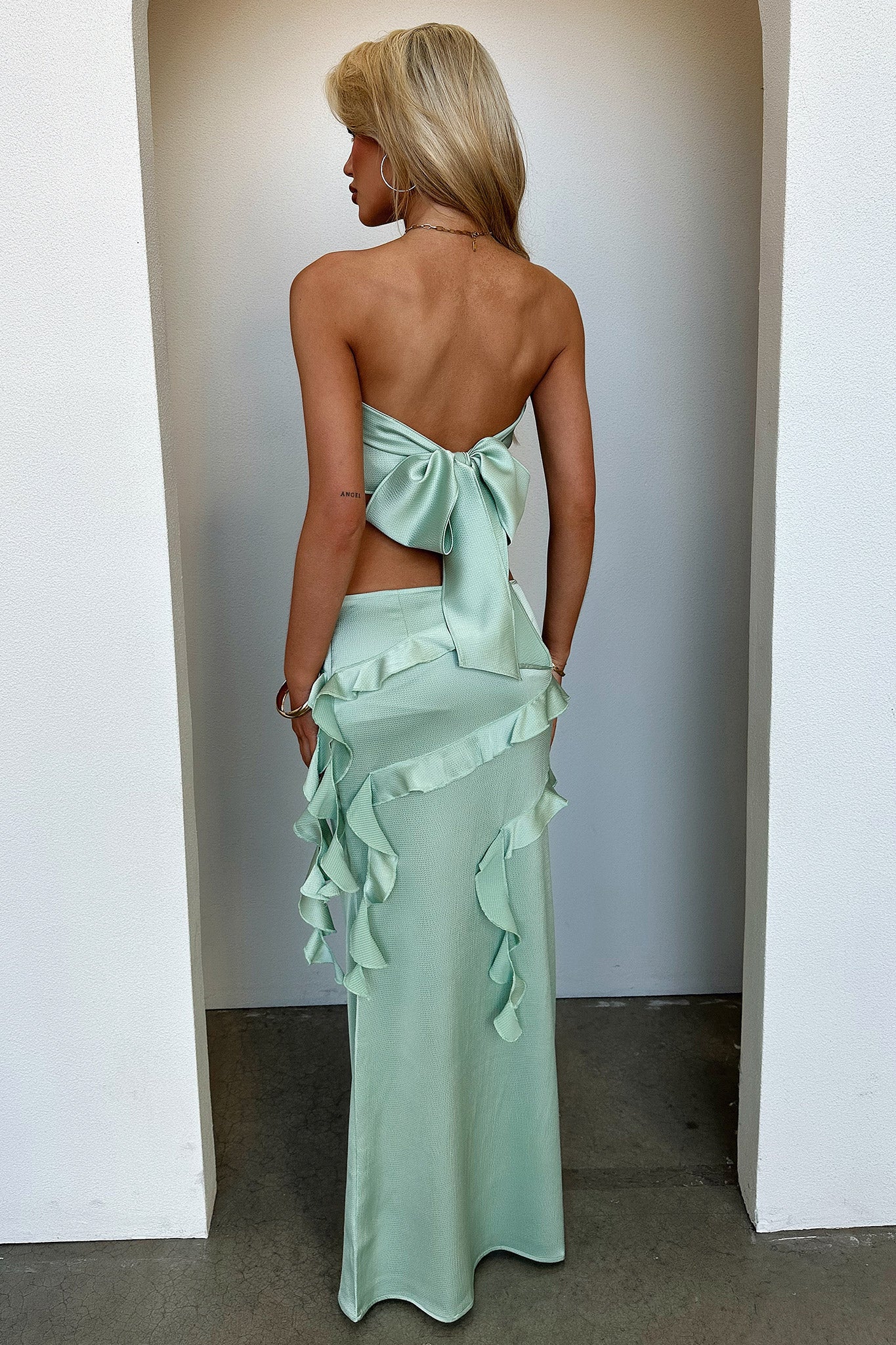 Raima Strapless Satin Top - Green-Coutiqo