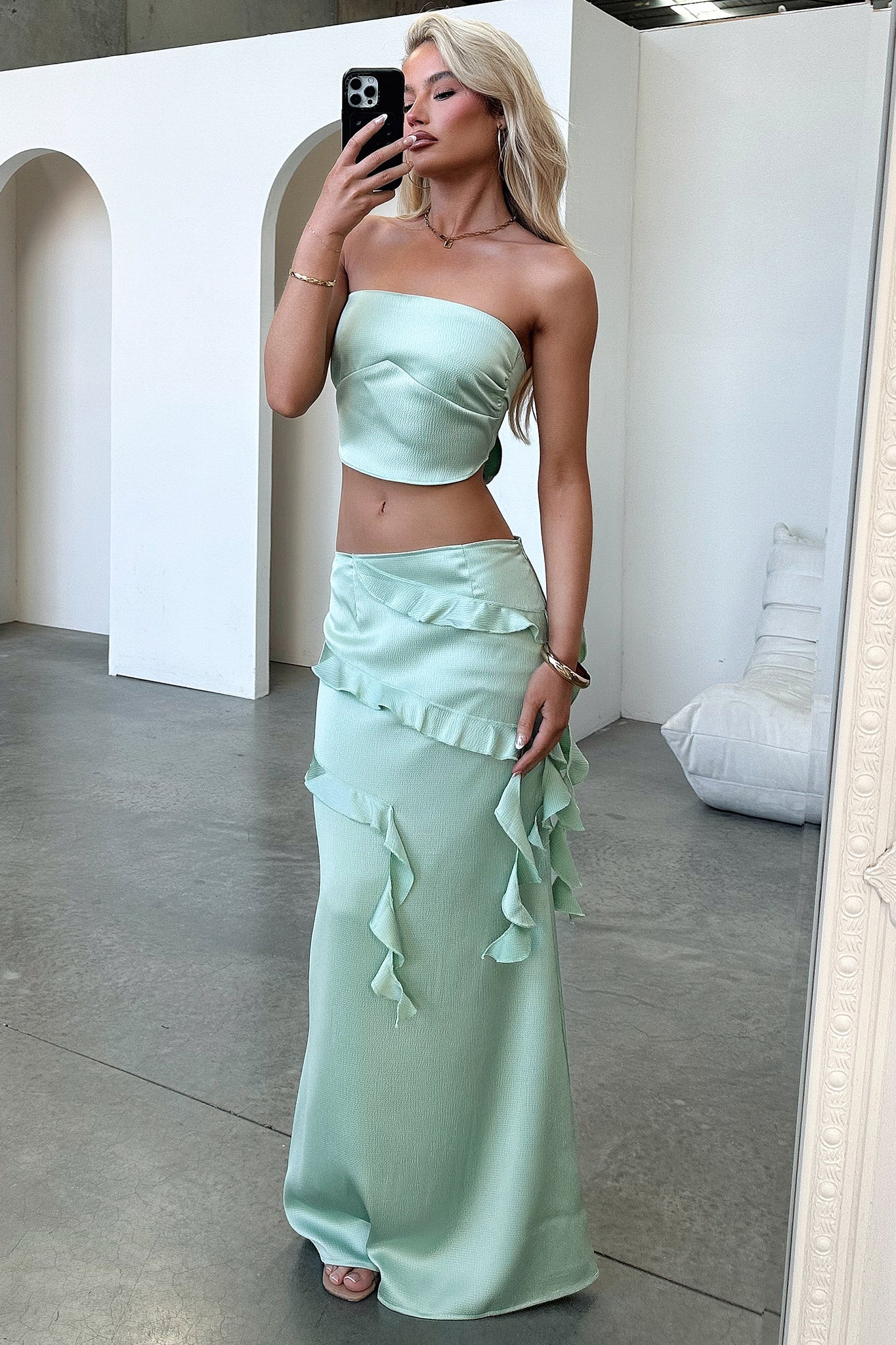 Raima Strapless Satin Top - Green-Coutiqo