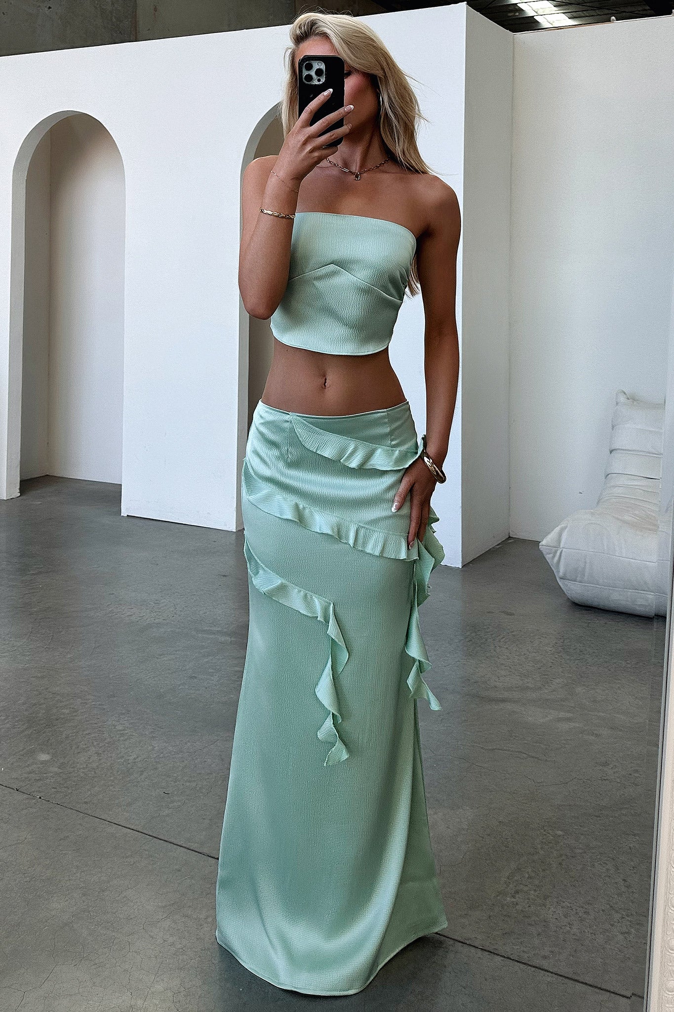 Raima Strapless Satin Top - Green-Coutiqo