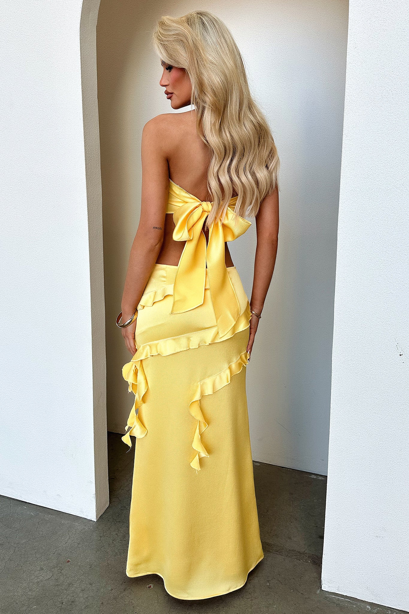 Raima Strapless Satin Top - Yellow-Coutiqo