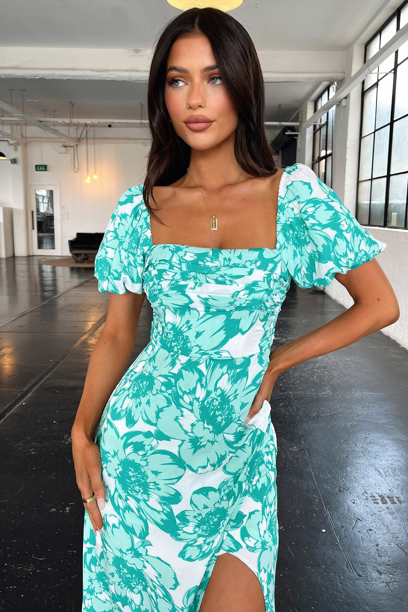 Delia Maxi Dress - Green Floral-Coutiqo