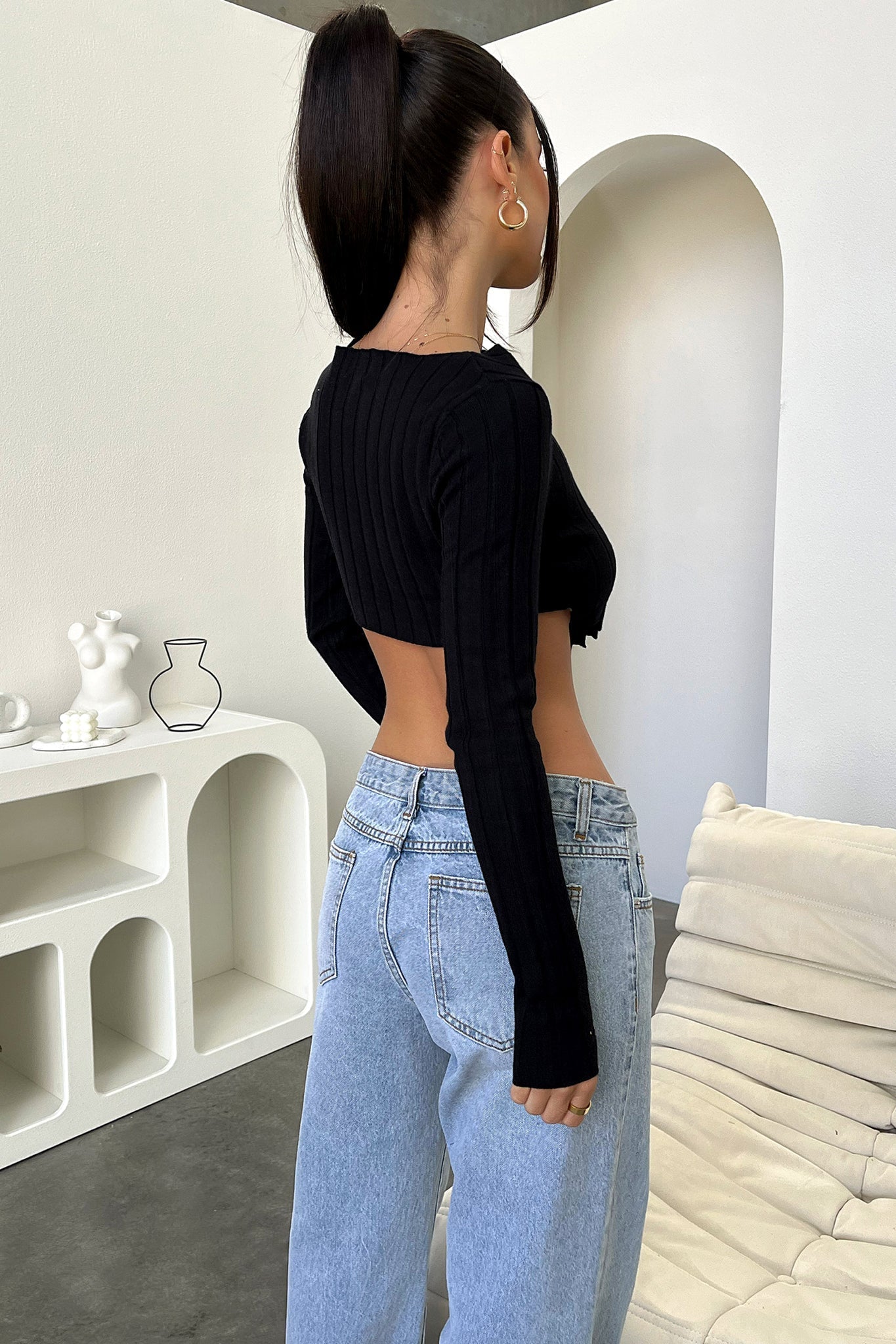 Reeva Long Sleeve Knit - Black-Coutiqo
