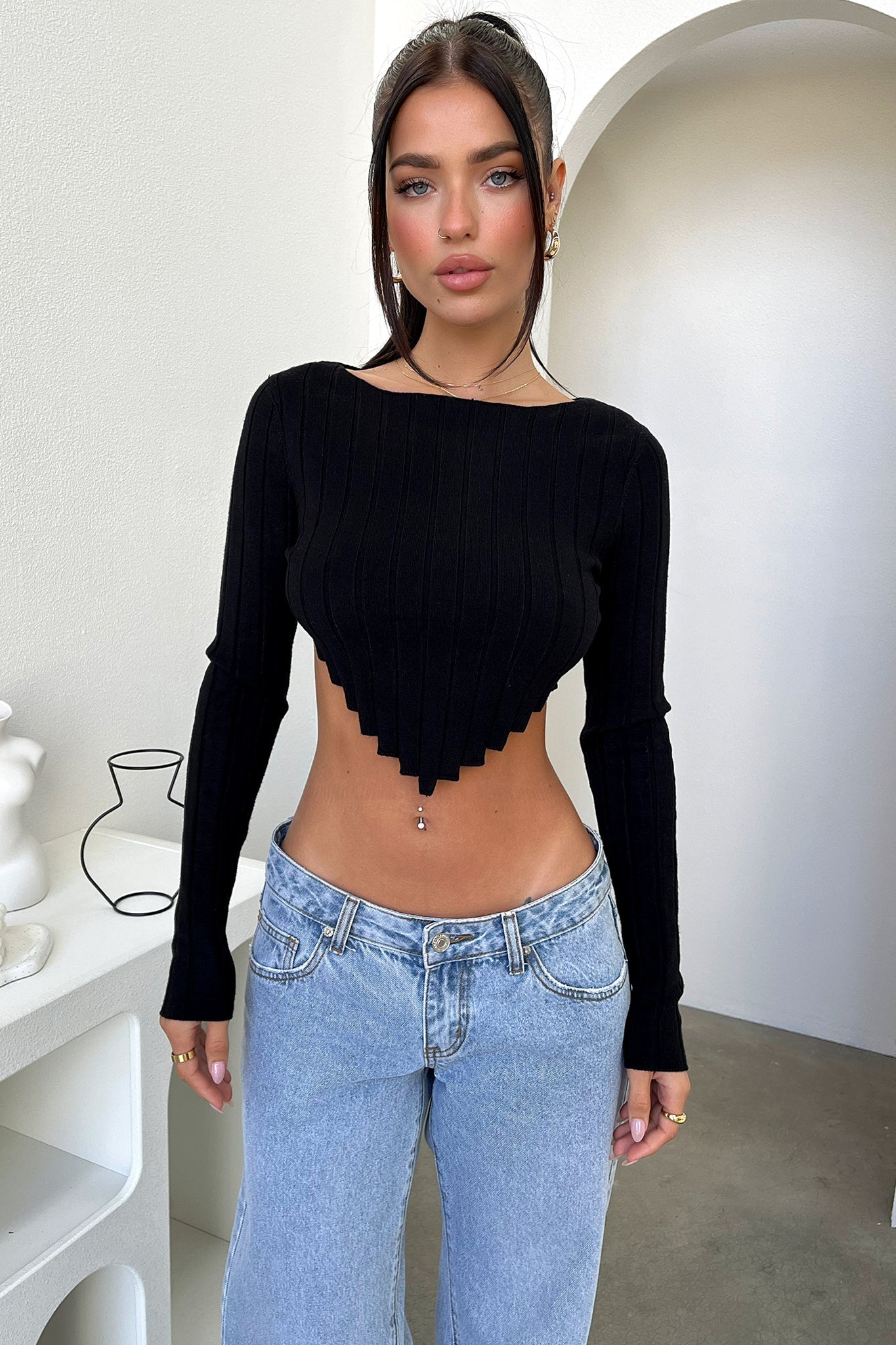 Reeva Long Sleeve Knit - Black-Coutiqo