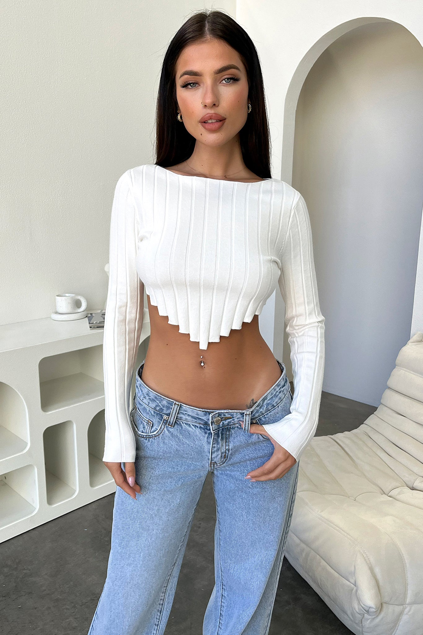 Reeva Long Sleeve Knit - White-Coutiqo