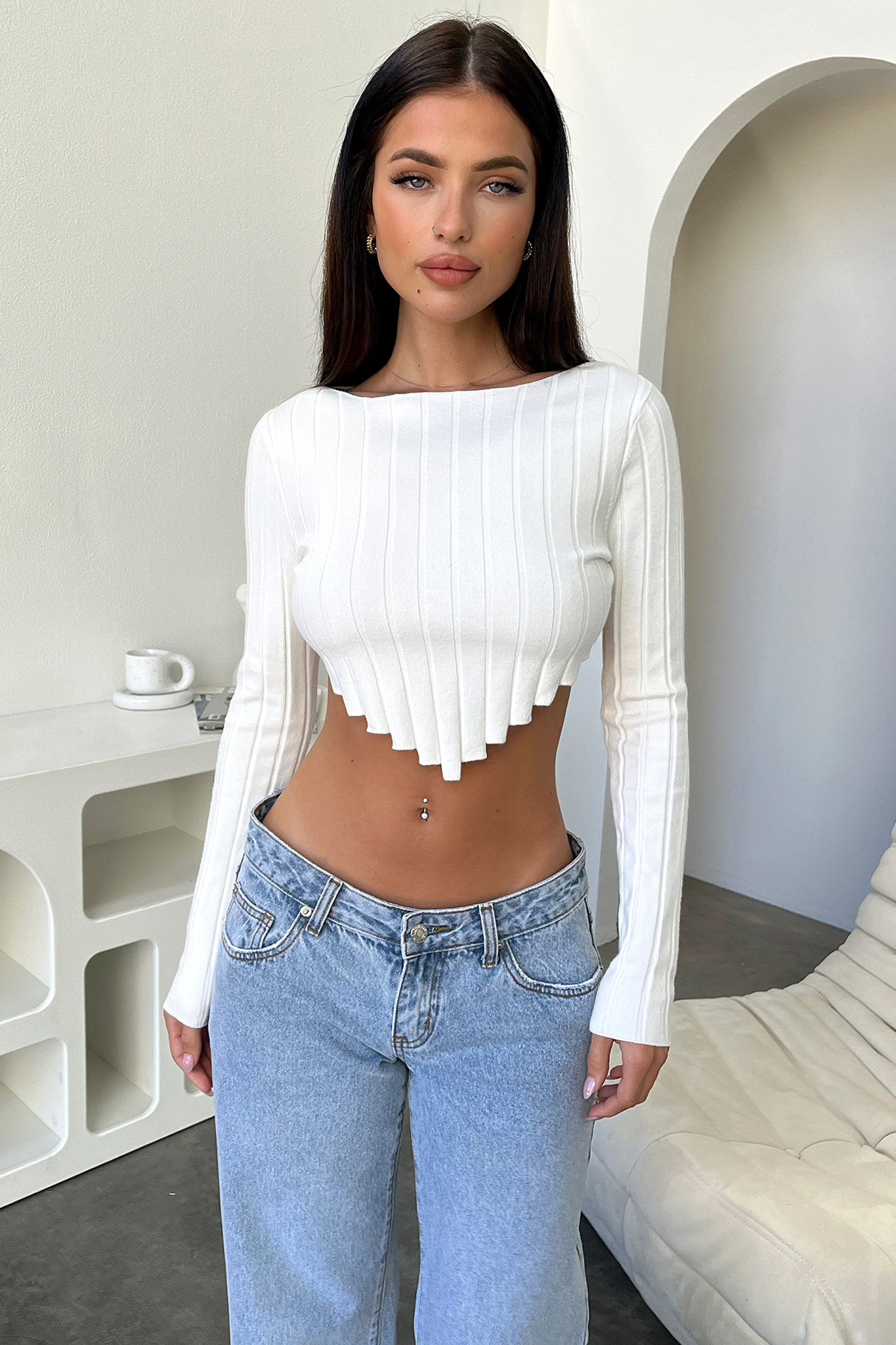 Reeva Long Sleeve Knit - White-Coutiqo