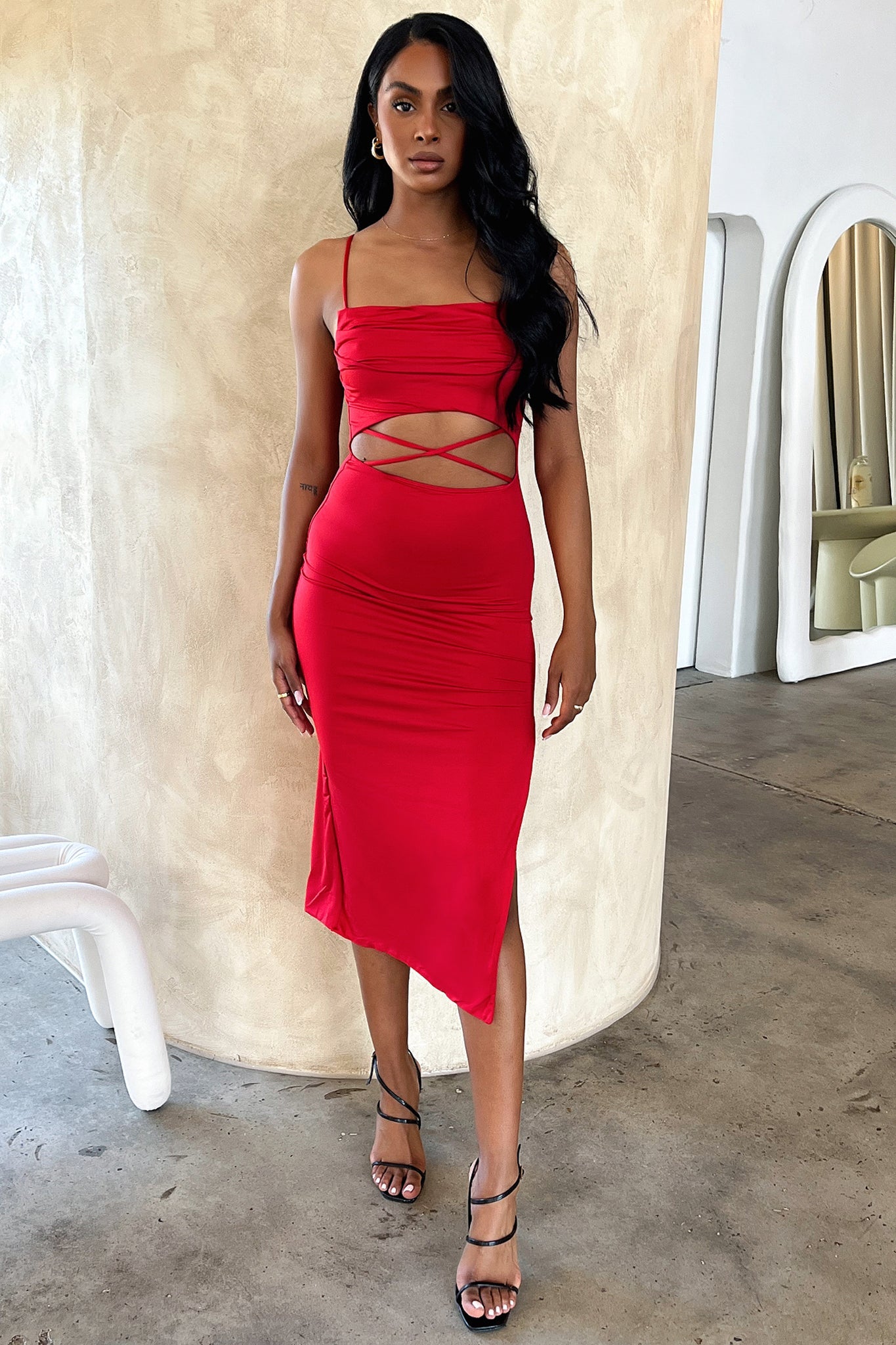 Releck Midi Dress - Red-Coutiqo