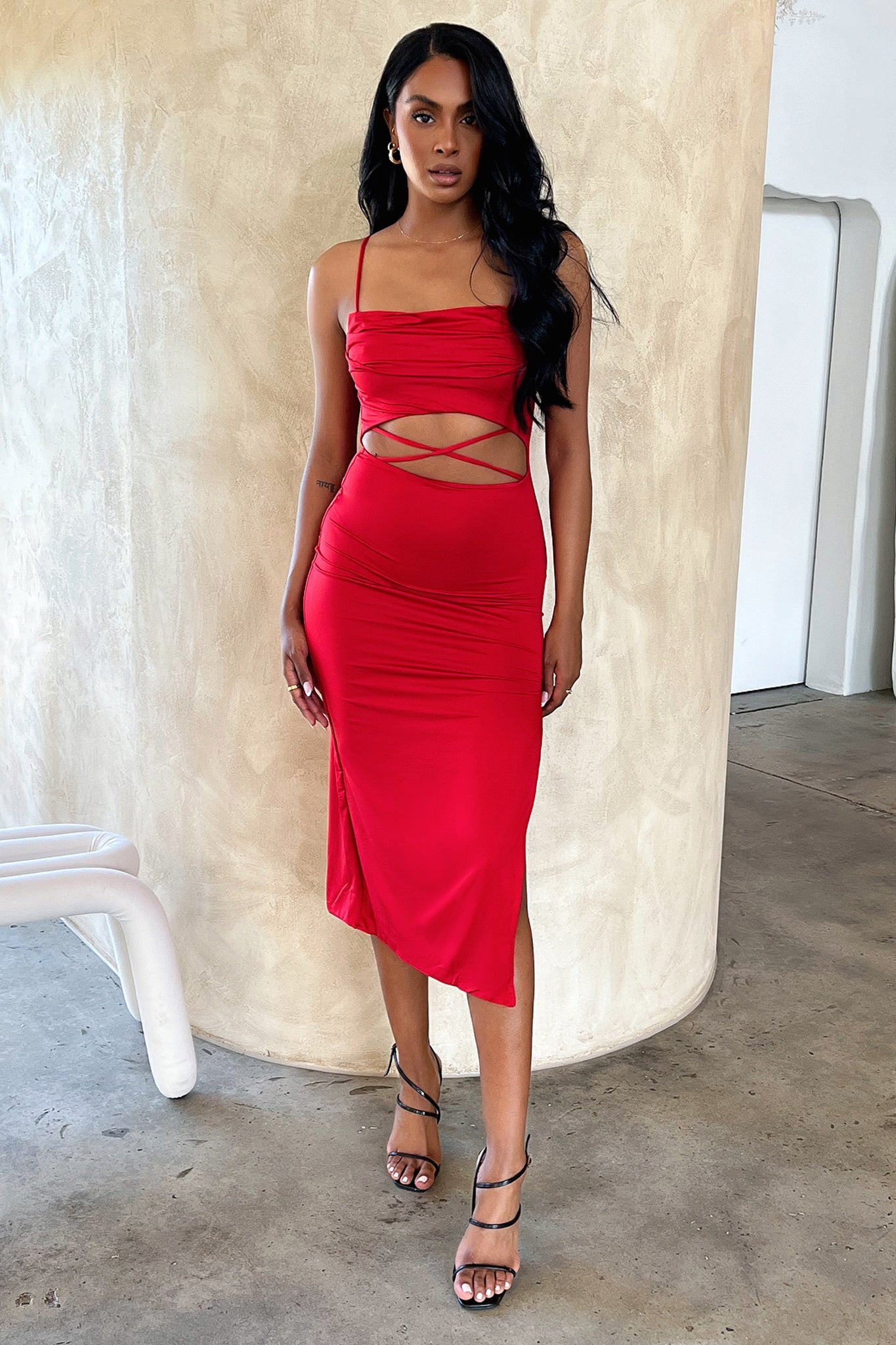 Releck Midi Dress - Red-Coutiqo