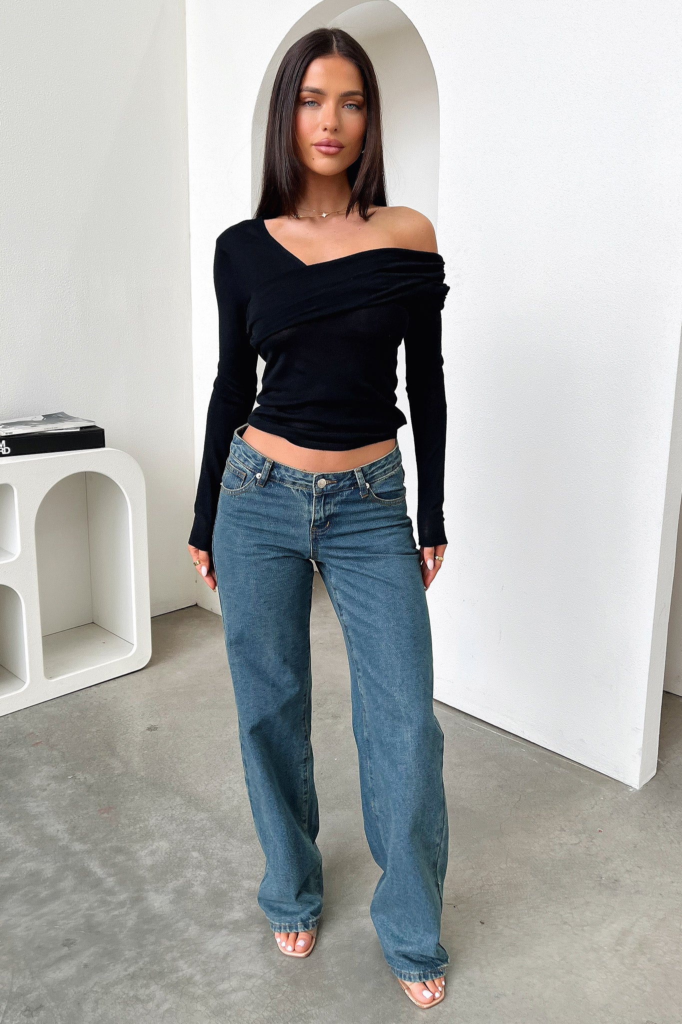 Rochelle Off Shoulder Long Sleeve Top - Black-Coutiqo