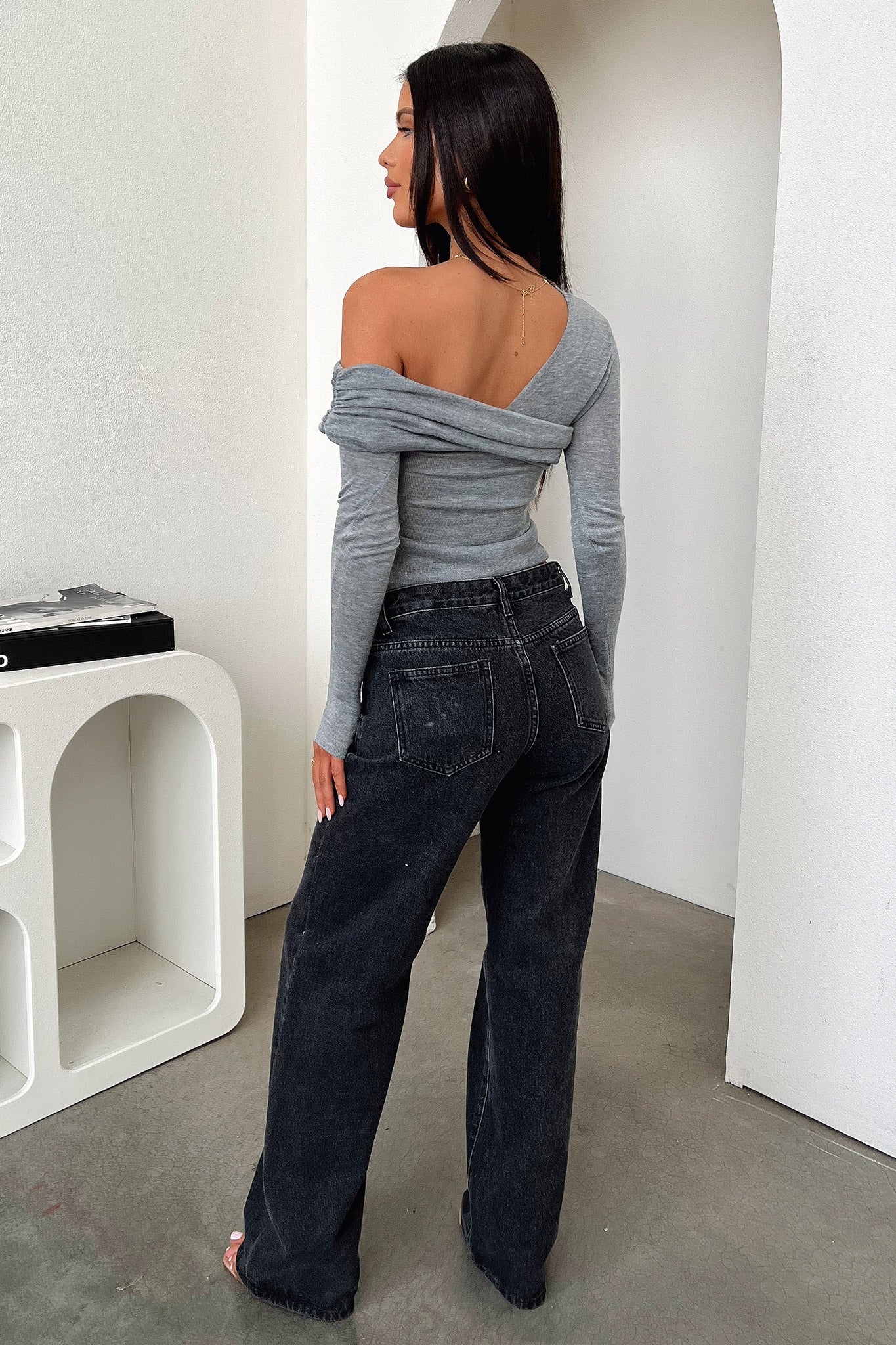 Rochelle Off Shoulder Long Sleeve Top - Grey-Coutiqo