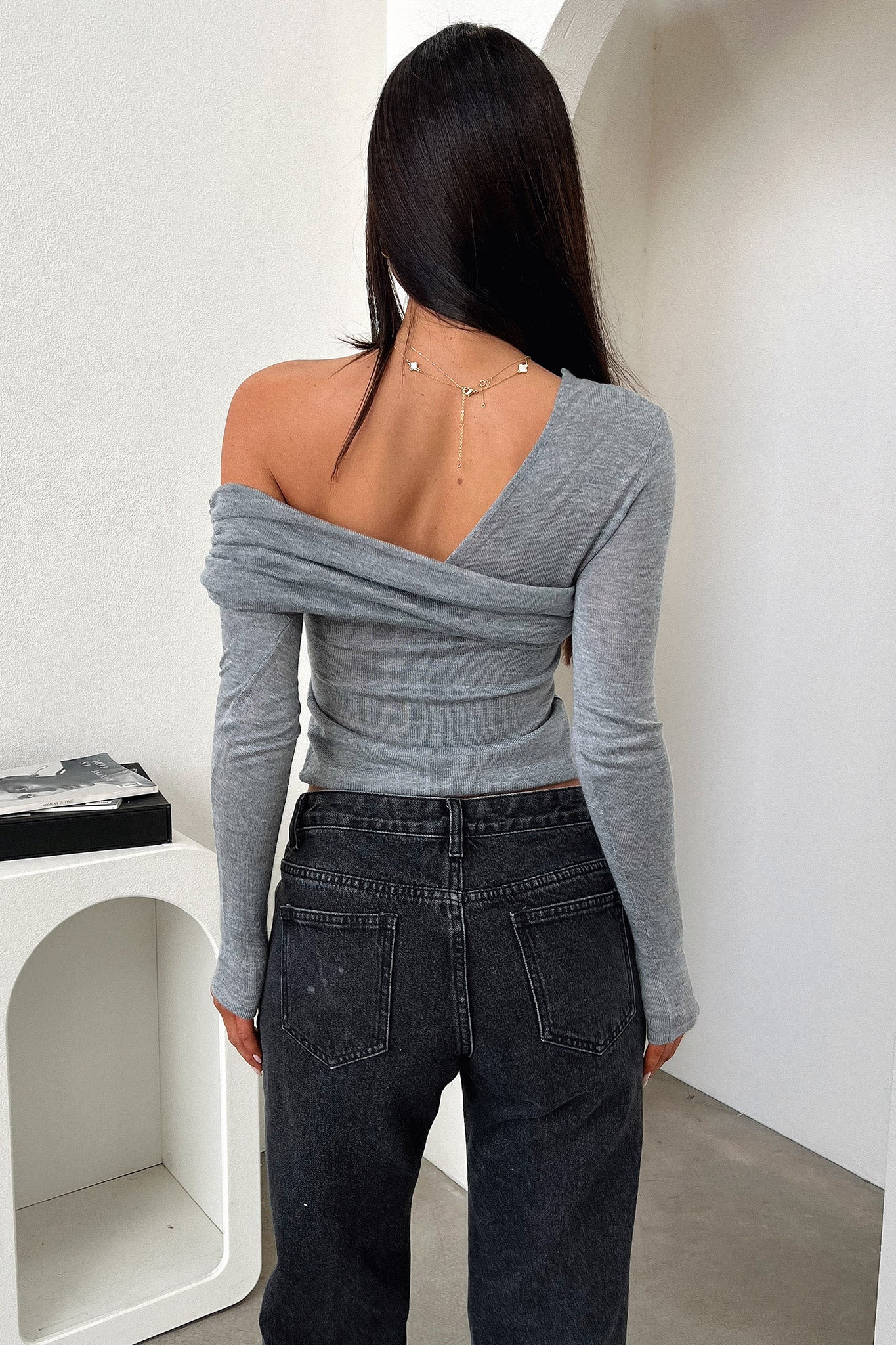 Rochelle Off Shoulder Long Sleeve Top - Grey-Coutiqo