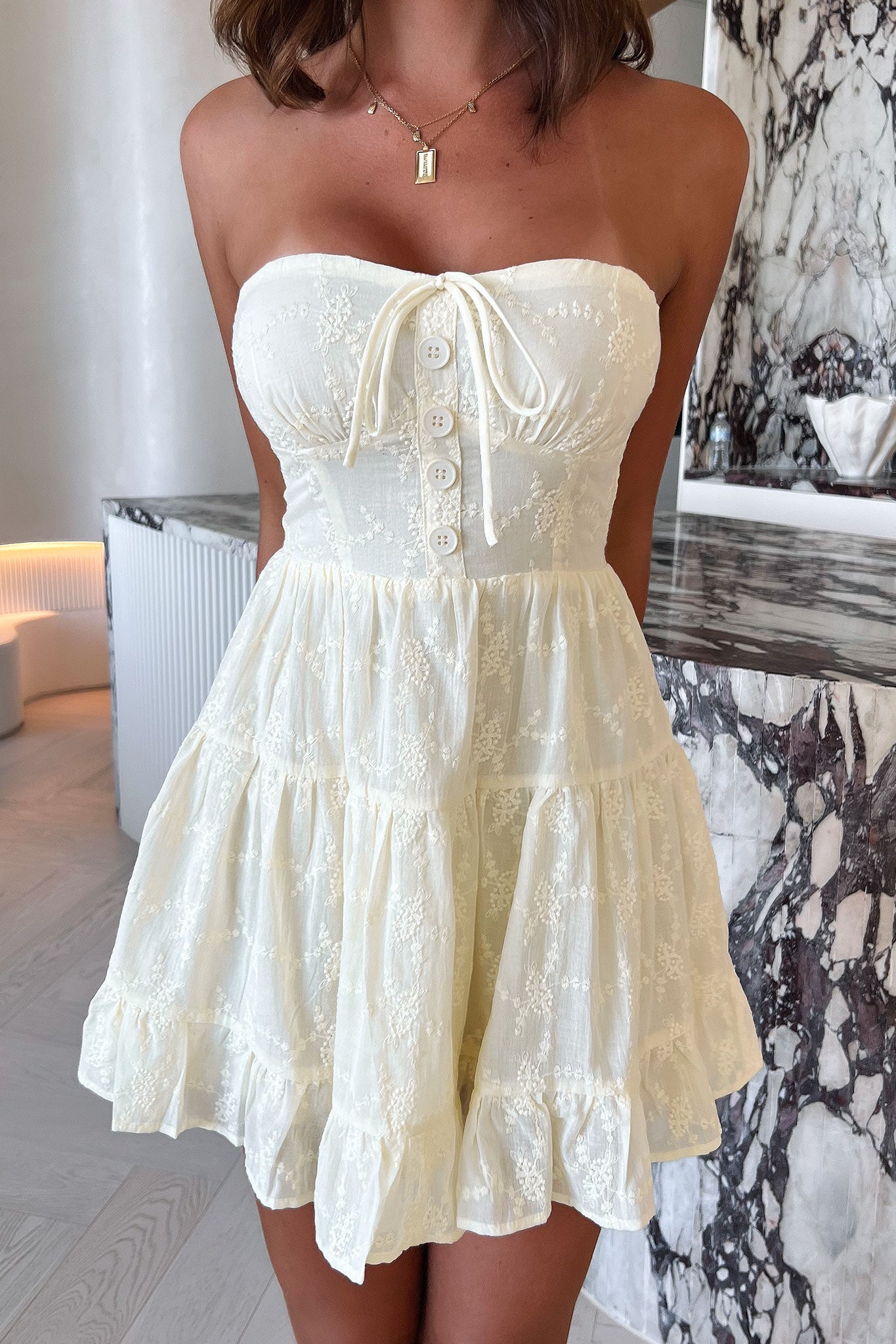 Ruby Strapless Mini Dress - Yellow-Coutiqo