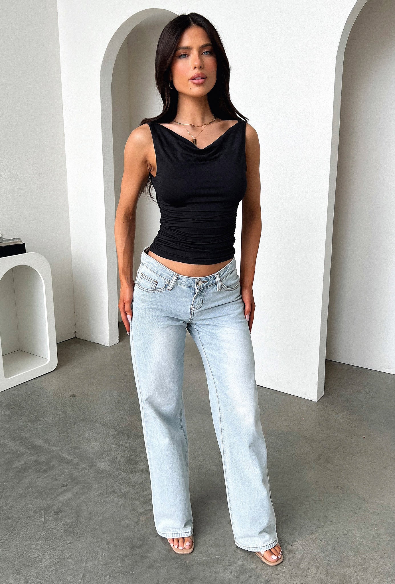 Russo Backless Cowl Neck Top - Black-Coutiqo