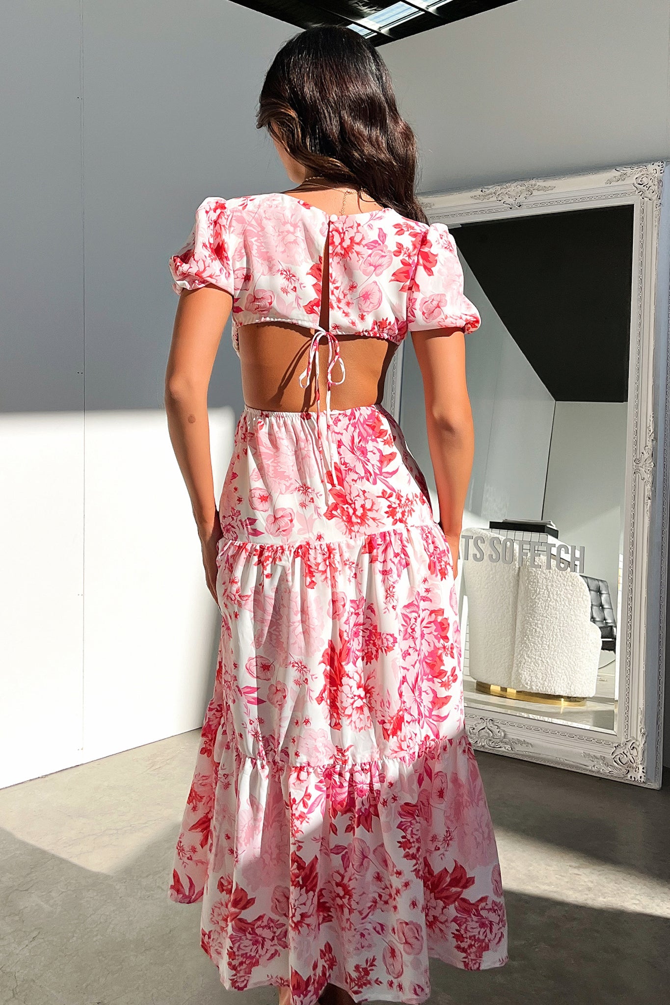 Sakia Midi Dress - Pink Floral-Coutiqo