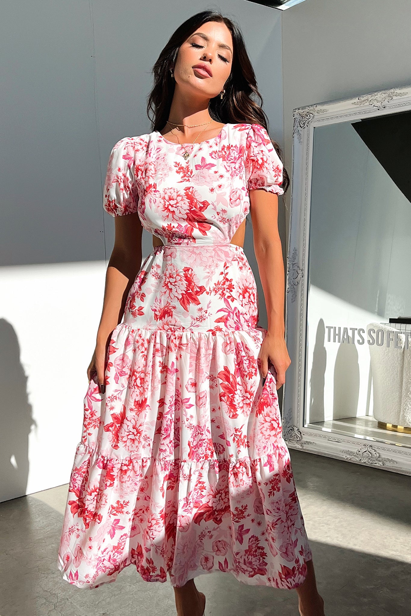Sakia Midi Dress - Pink Floral-Coutiqo