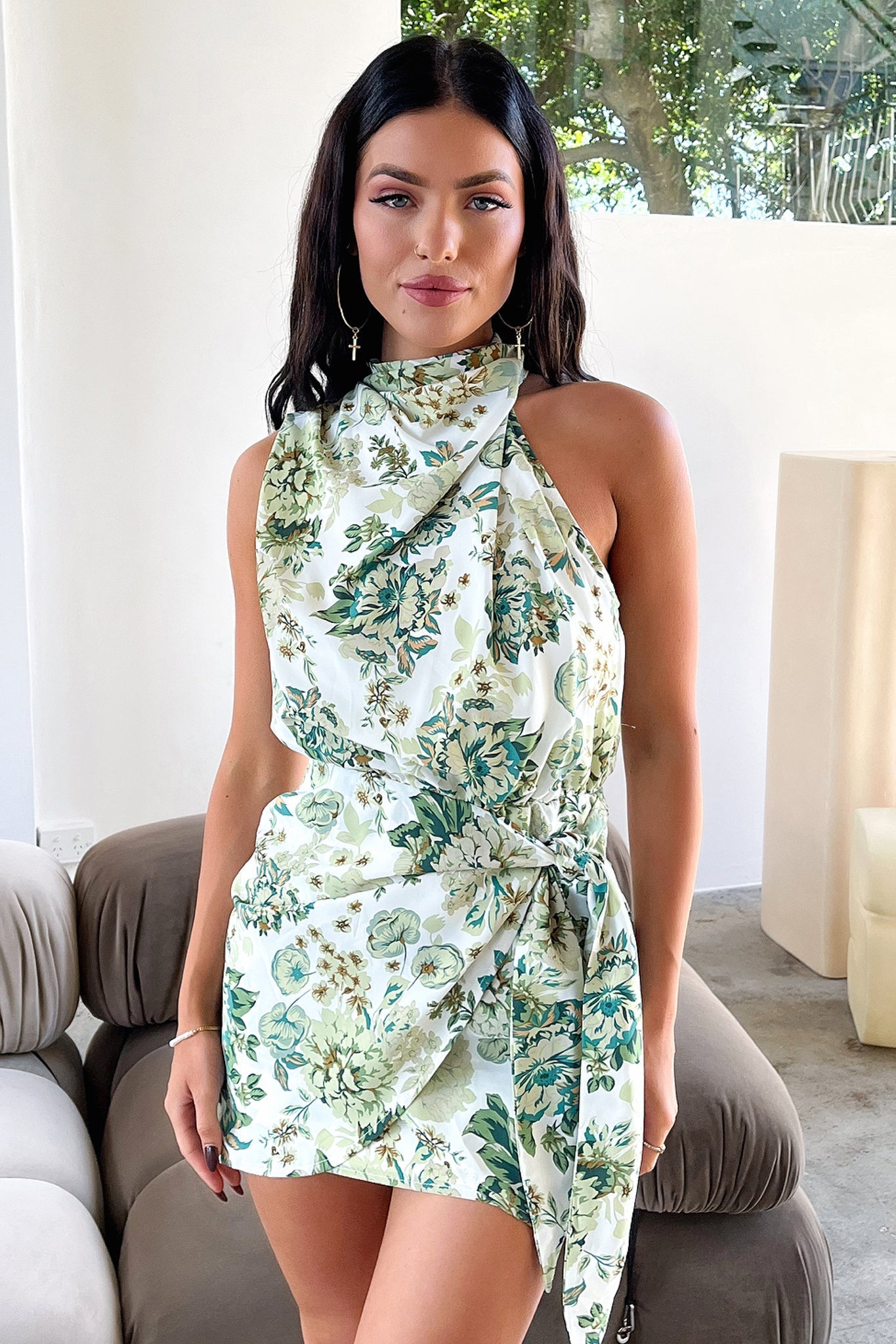 Santorini Mini Dress - Green Floral-Coutiqo