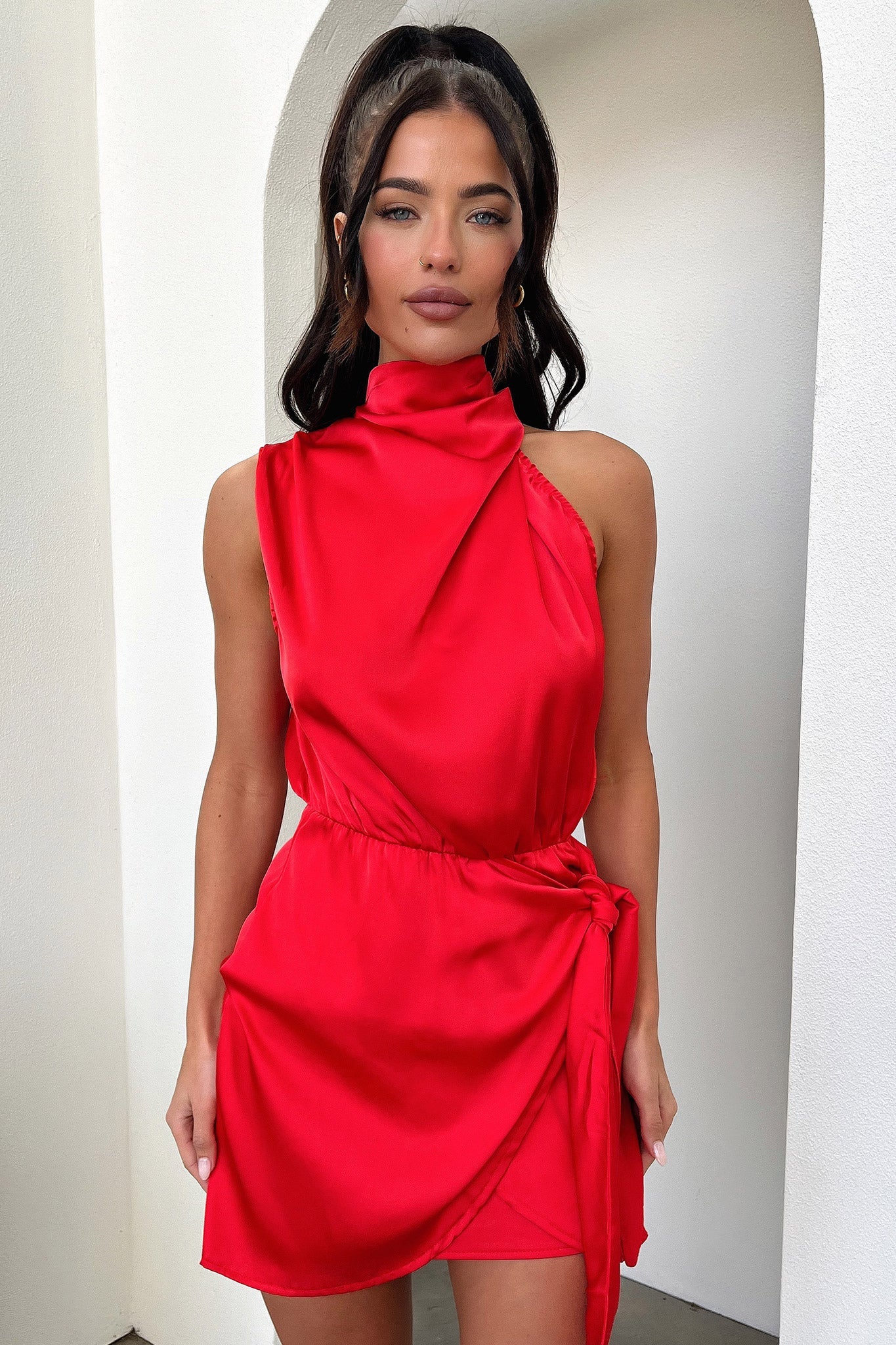 Santorini Mini Dress - Red-Coutiqo