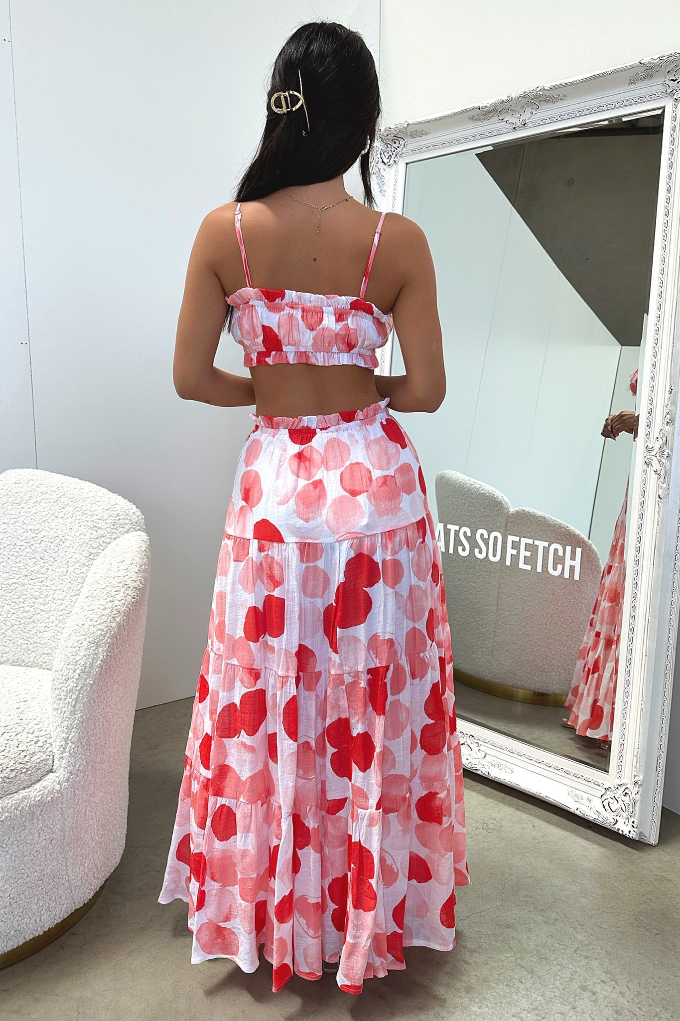 Selina Crop - Red / White Print-Coutiqo