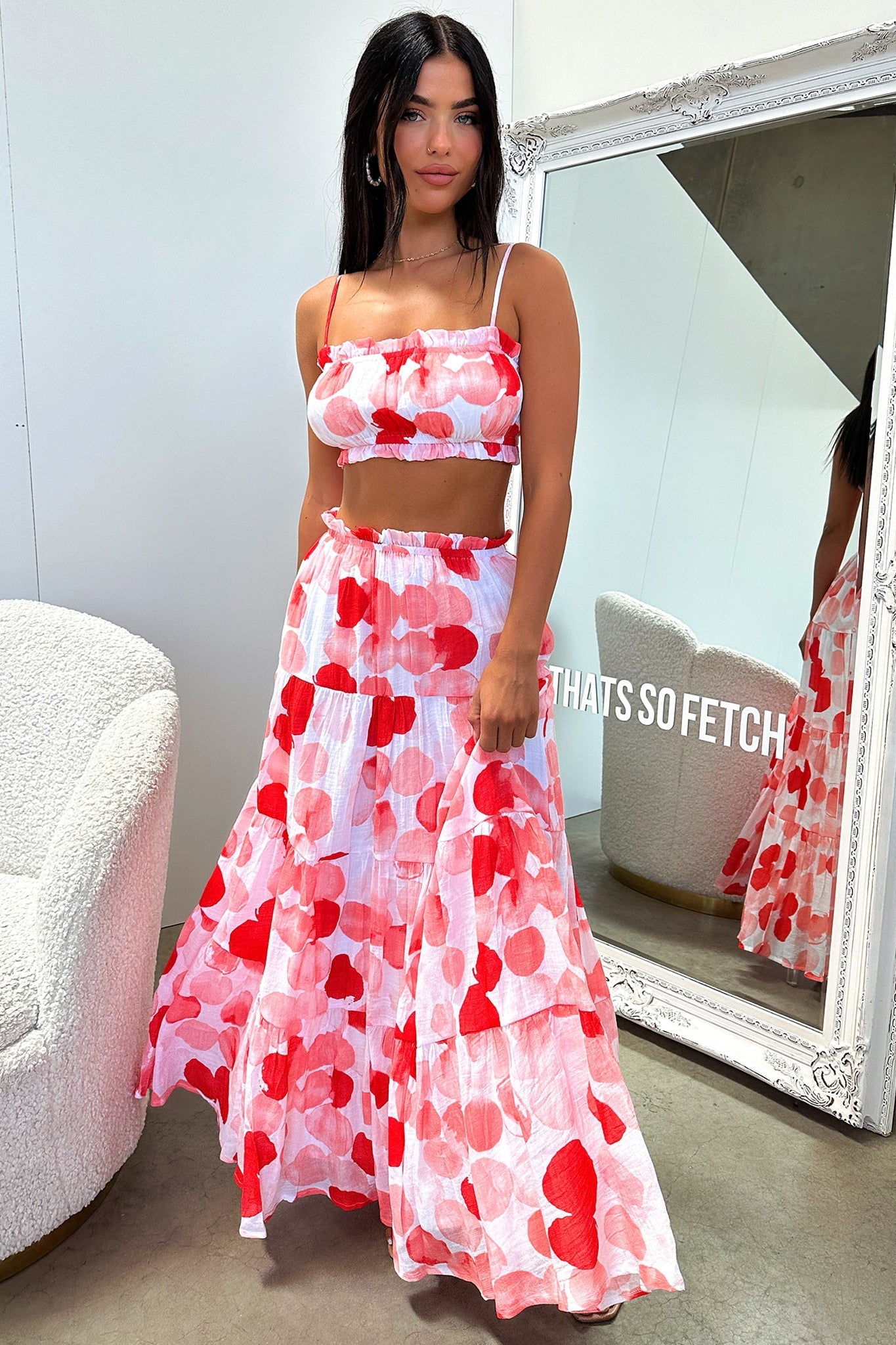 Selina Crop - Red / White Print-Coutiqo