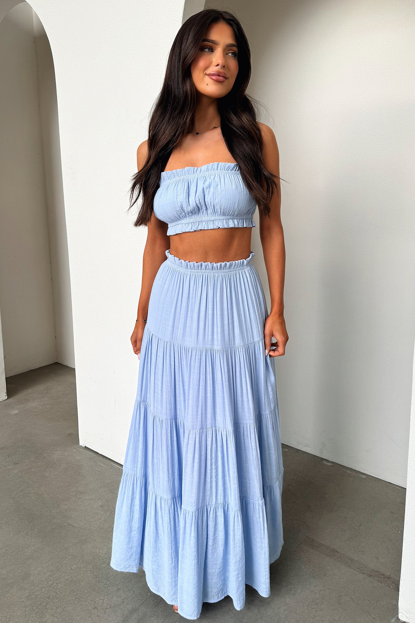 Selina Tiered Maxi Skirt - Blue-Coutiqo