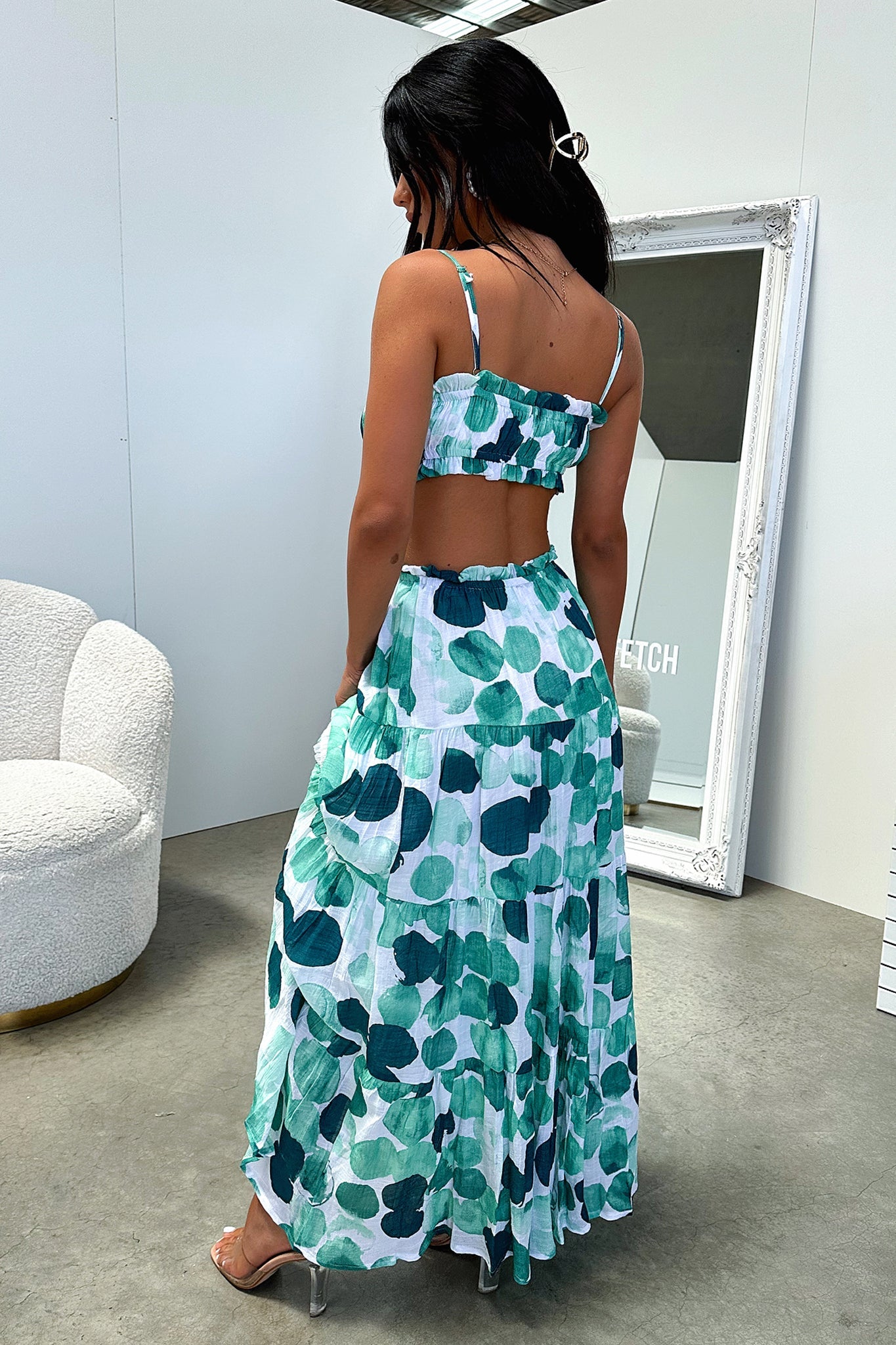 Selina Crop - Green / White Print-Coutiqo