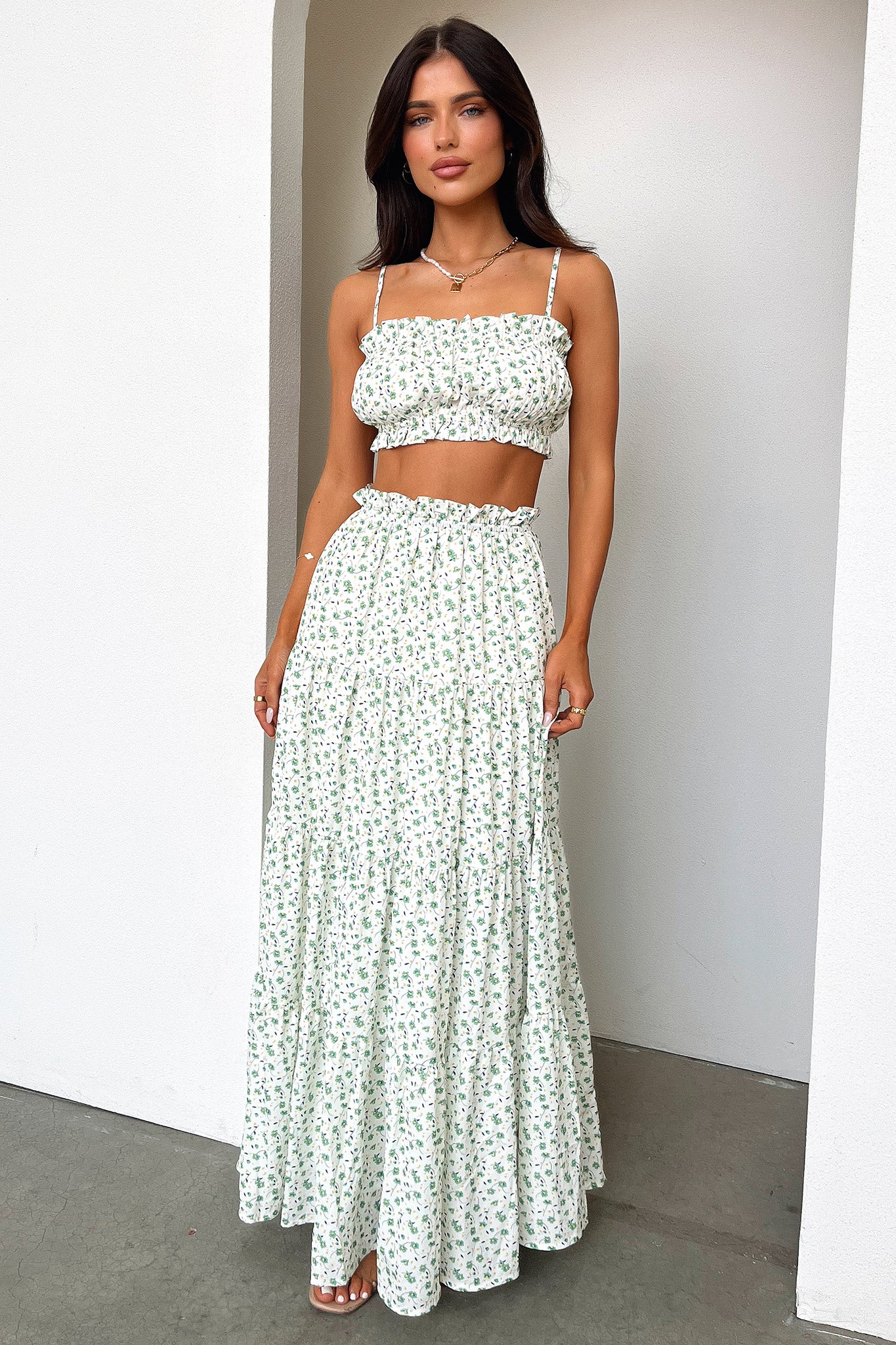 Selina Crop - Green Floral-Coutiqo