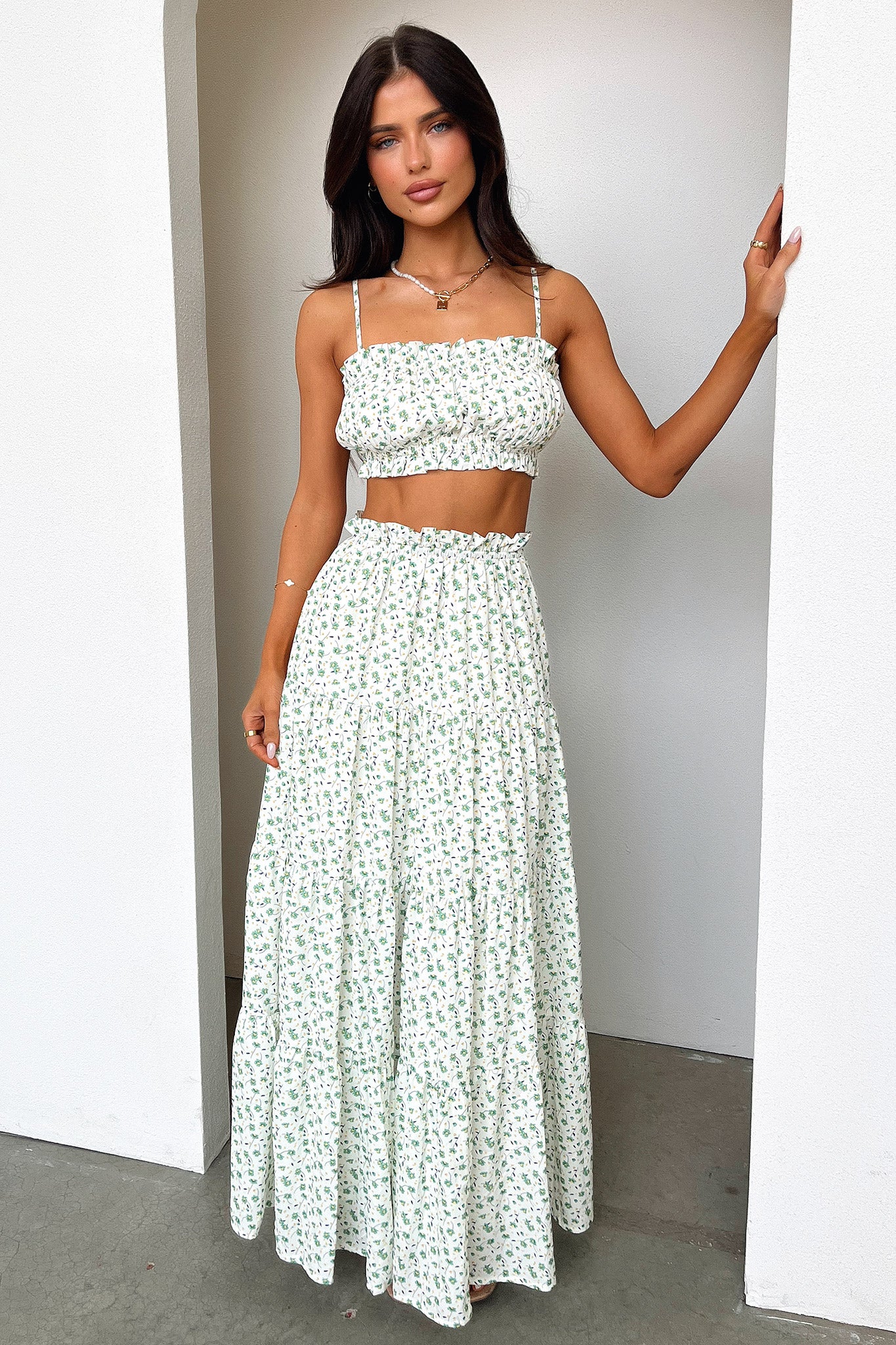 Selina Crop - Green Floral-Coutiqo