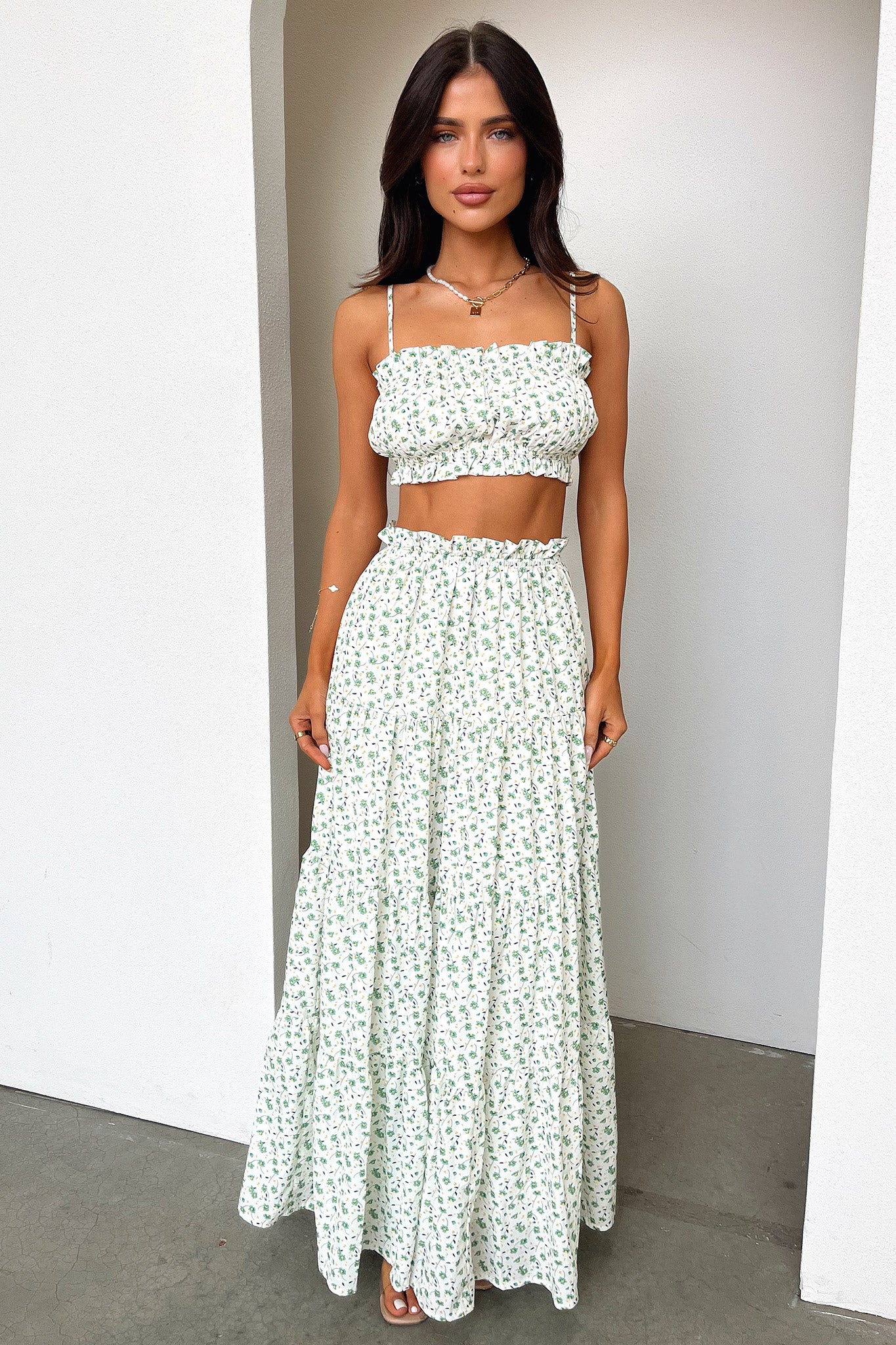 Selina Crop - Green Floral-Coutiqo