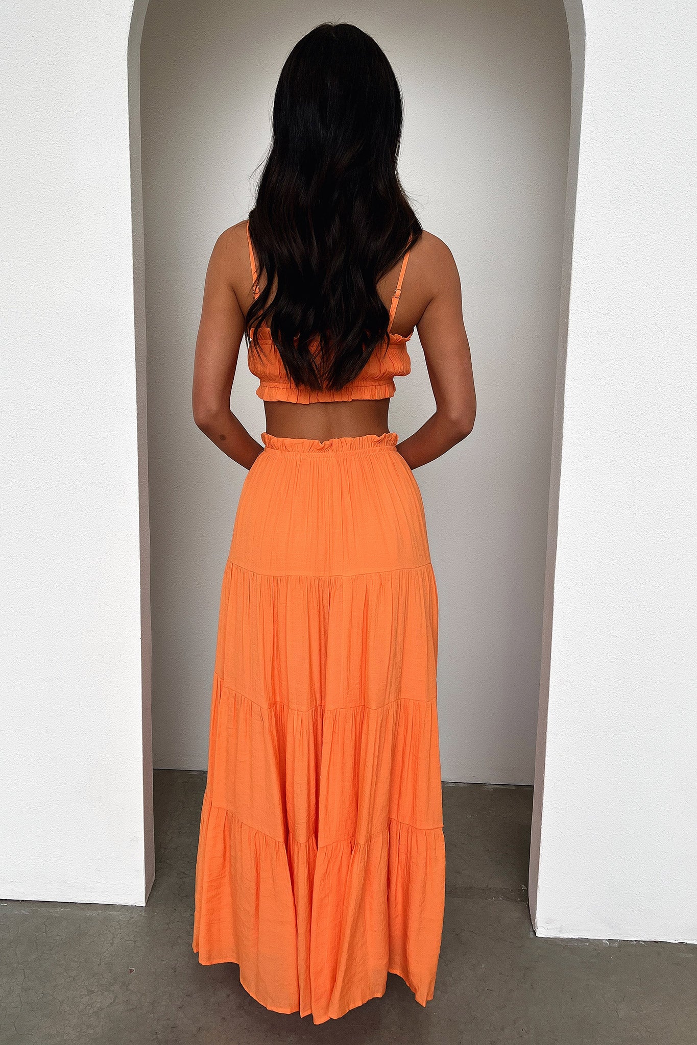 Selina Tiered Maxi Skirt - Orange-Coutiqo