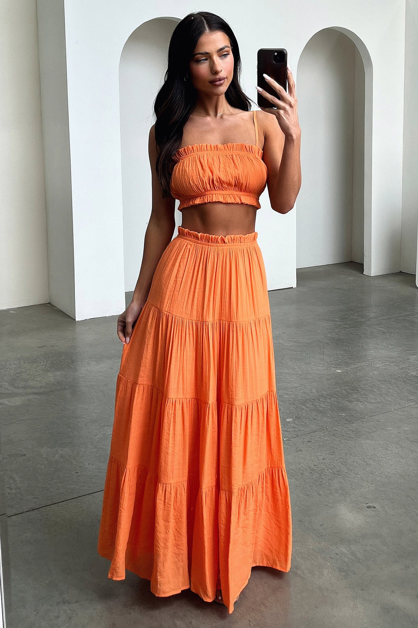 Selina Tiered Maxi Skirt - Orange-Coutiqo
