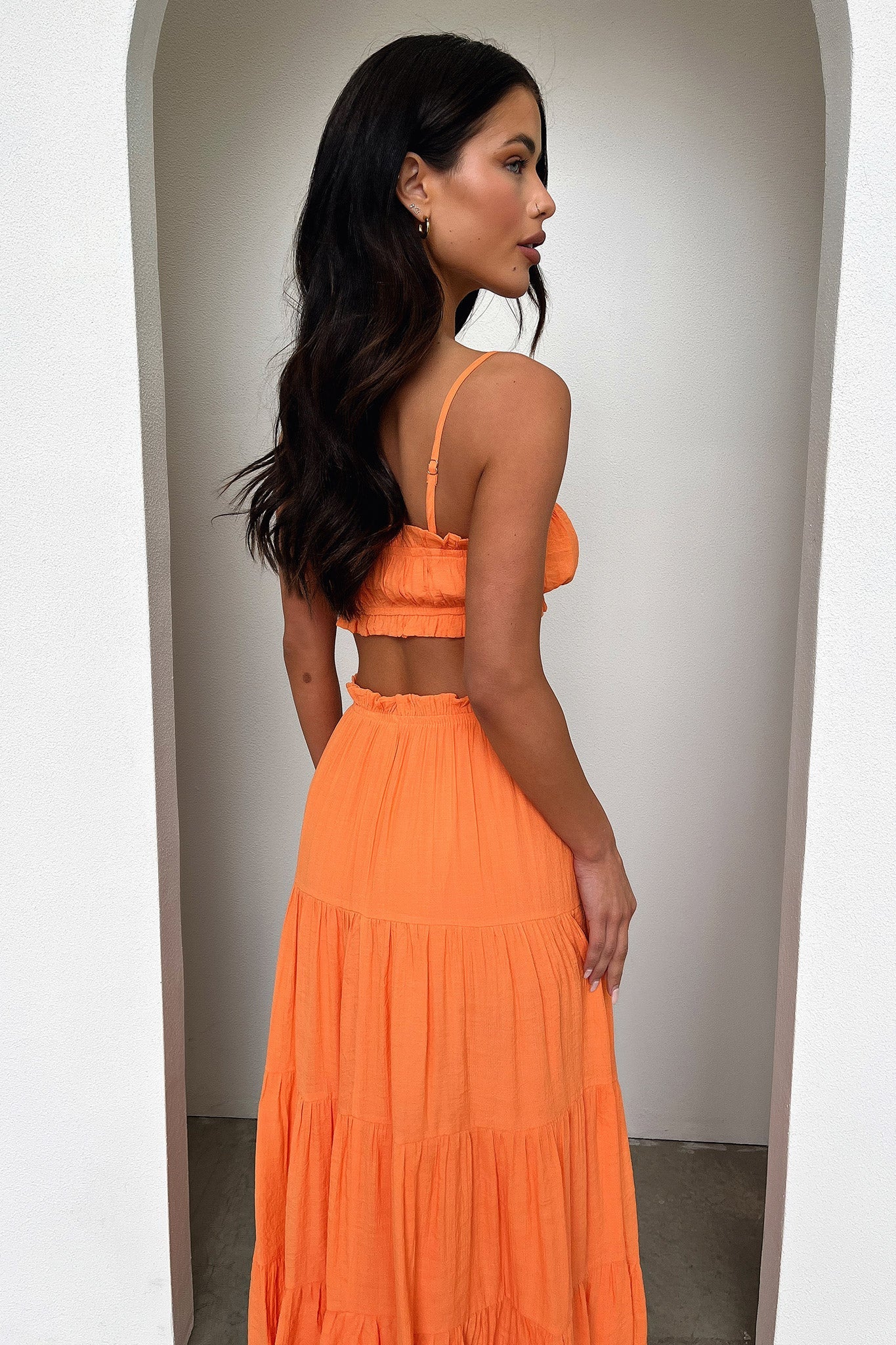 Selina Tiered Maxi Skirt - Orange-Coutiqo