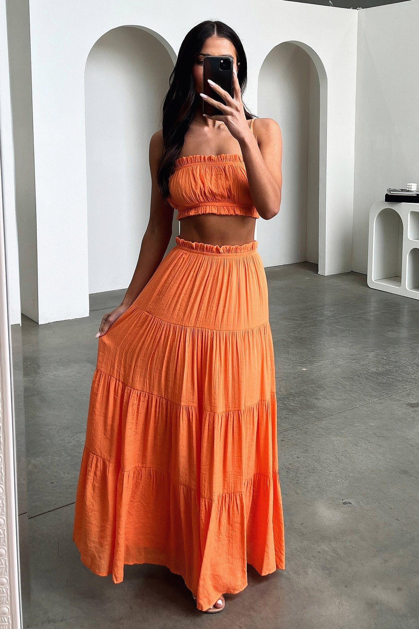 Selina Tiered Maxi Skirt - Orange-Coutiqo