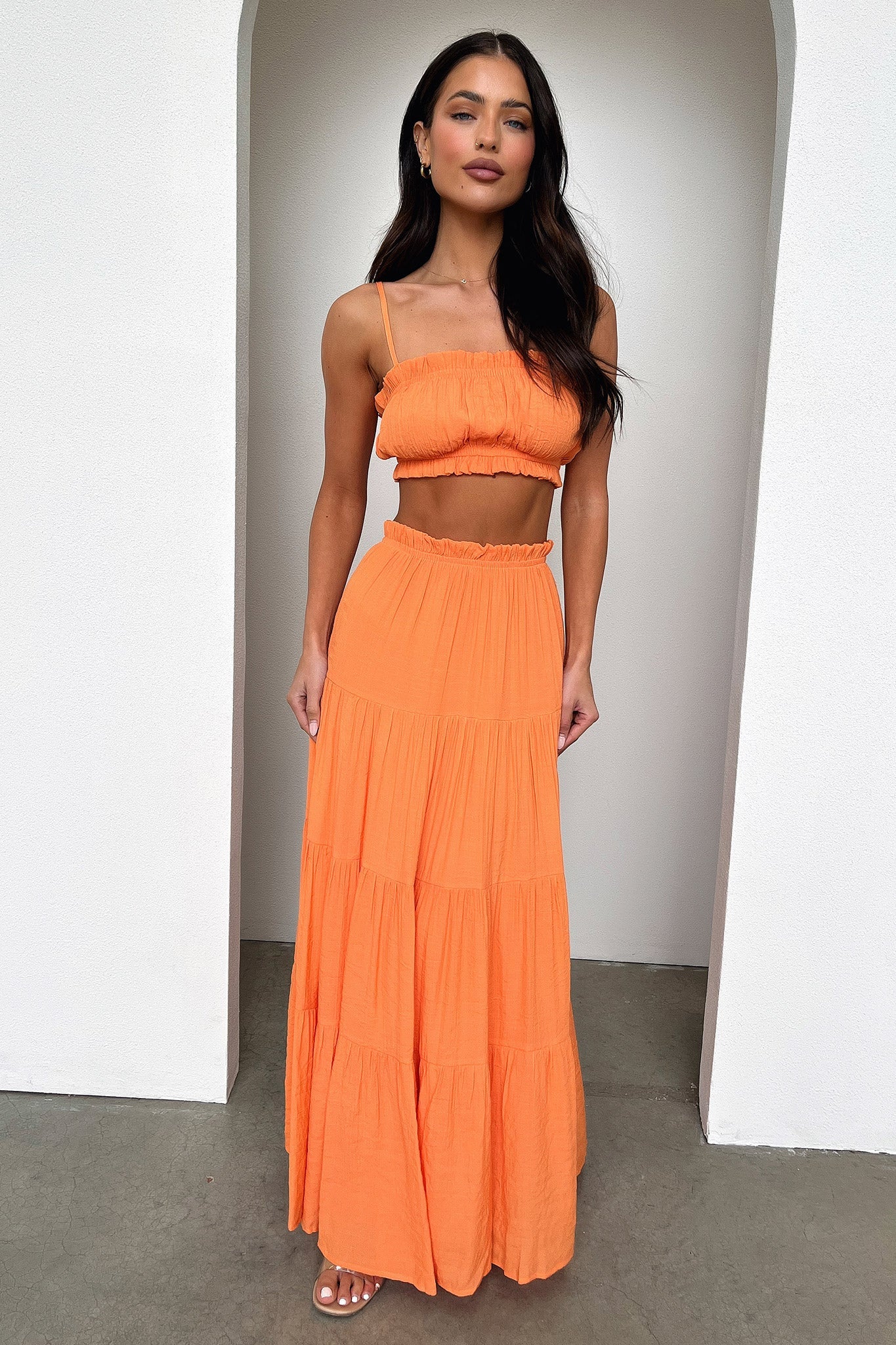 Selina Tiered Maxi Skirt - Orange-Coutiqo