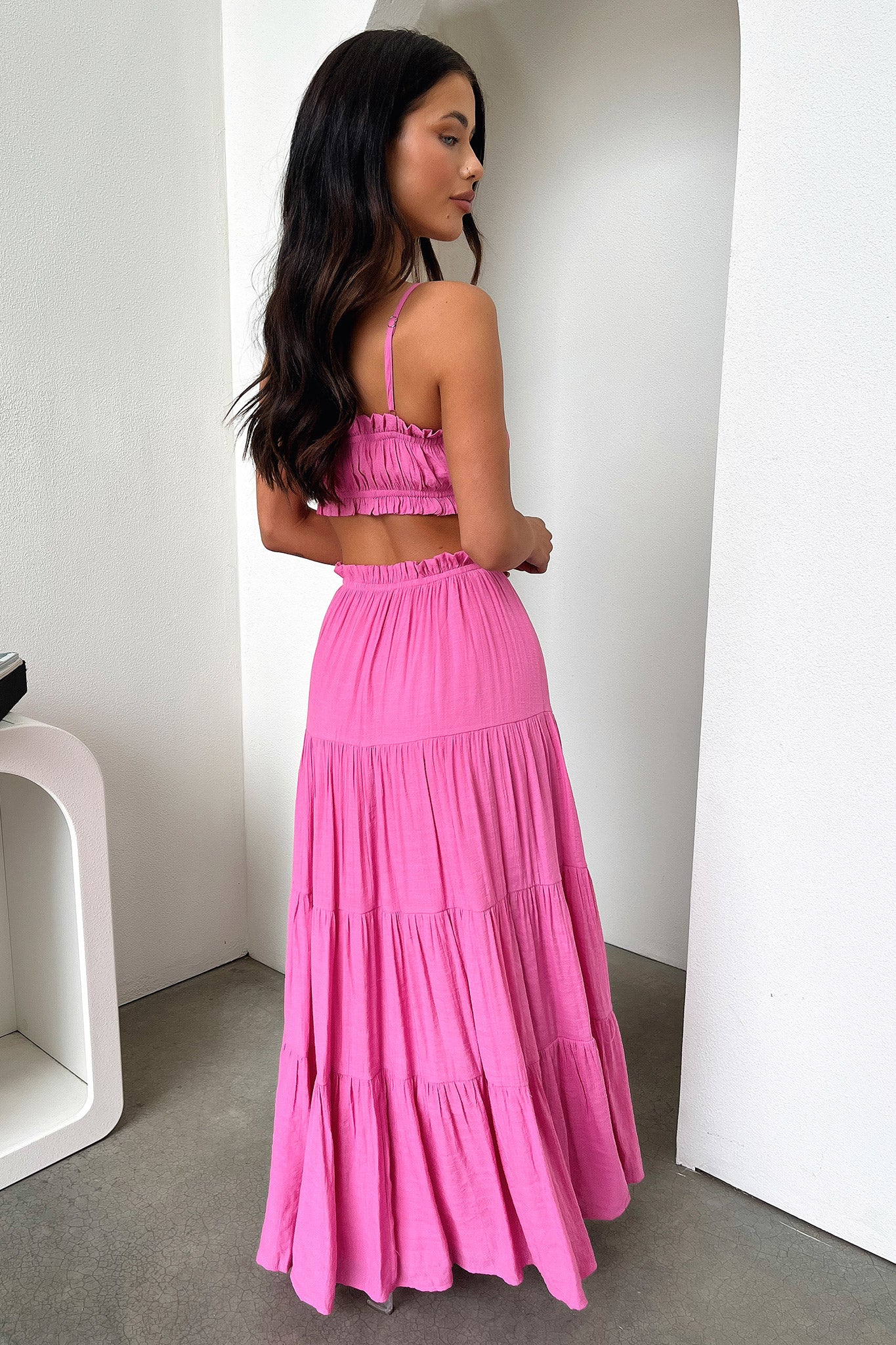 Selina Tiered Maxi Skirt - Pink-Coutiqo