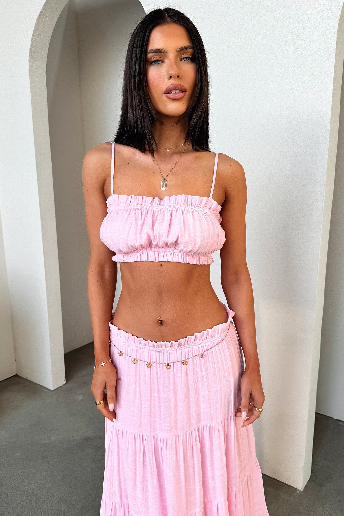 Selina Tiered Maxi Skirt - Pink-Coutiqo