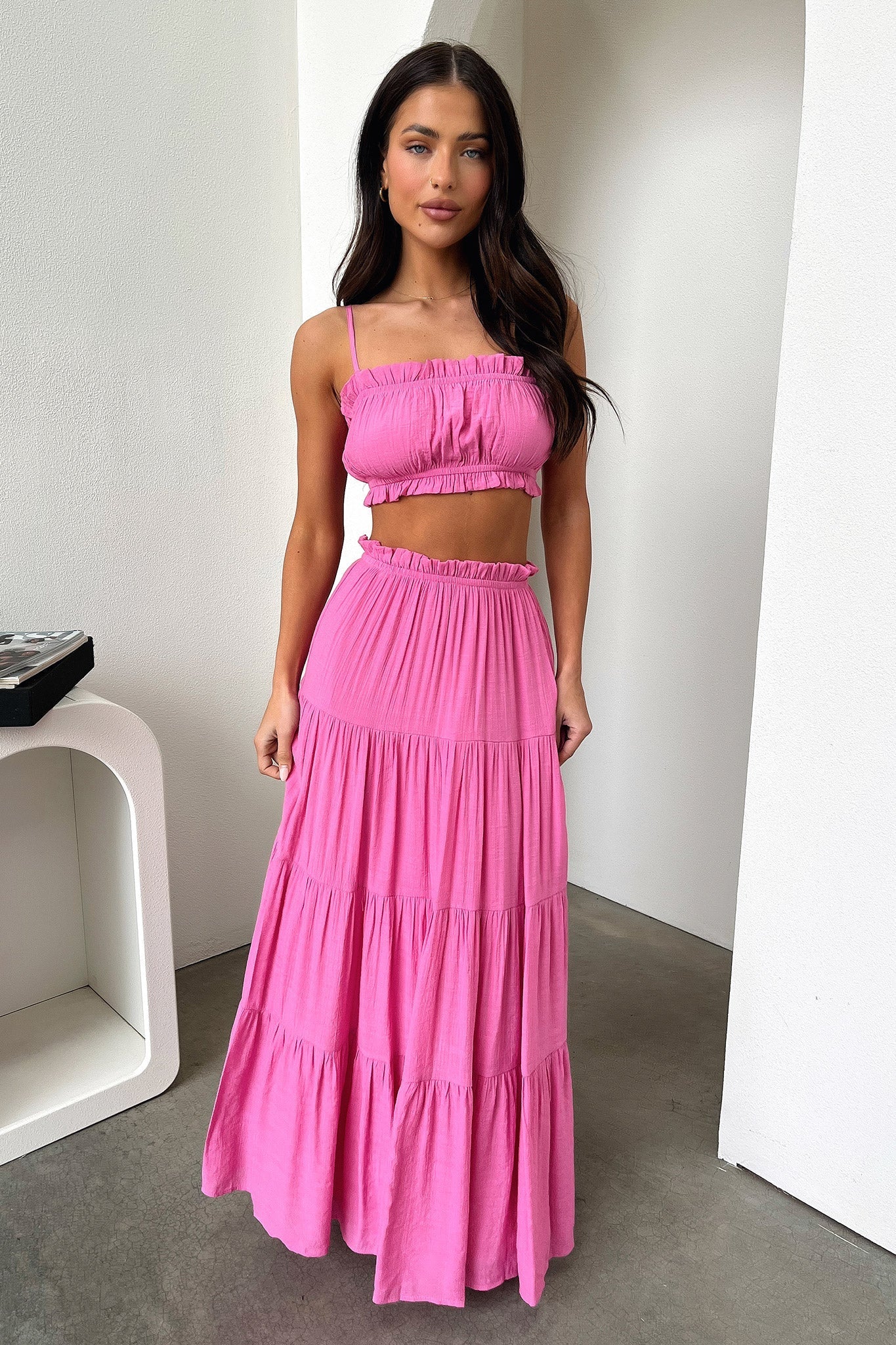 Selina Tiered Maxi Skirt - Pink-Coutiqo
