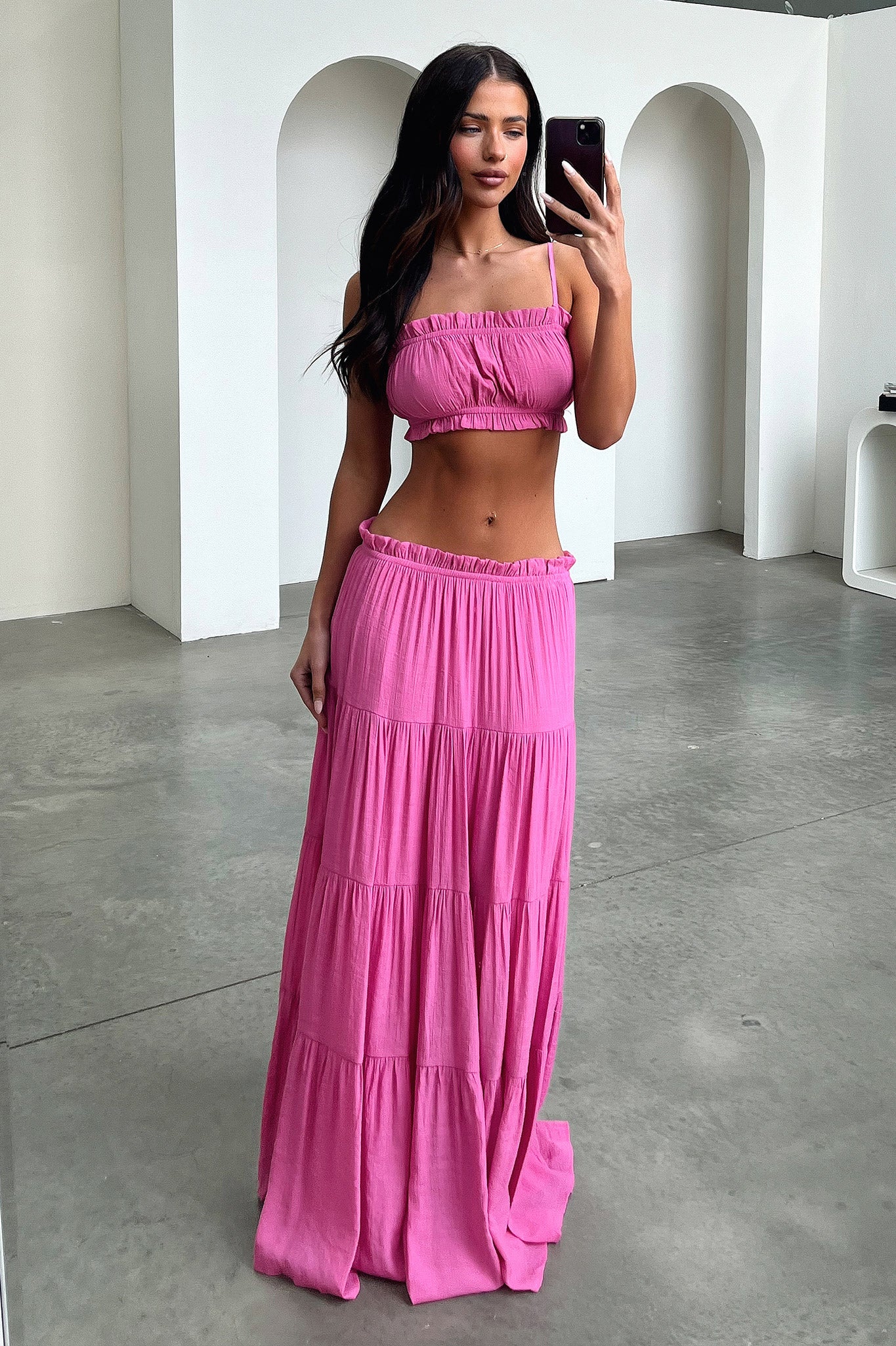 Selina Tiered Maxi Skirt - Pink-Coutiqo